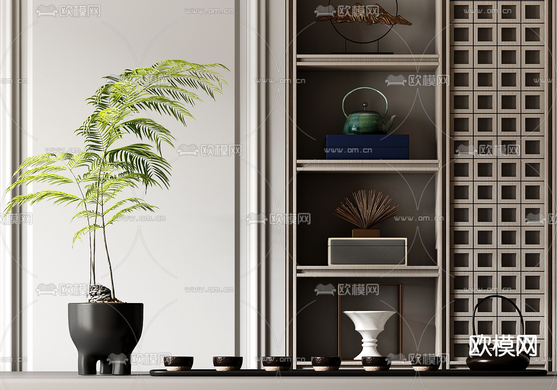 新中式茶壶 茶壶 茶杯su模型下载（渲染图2）