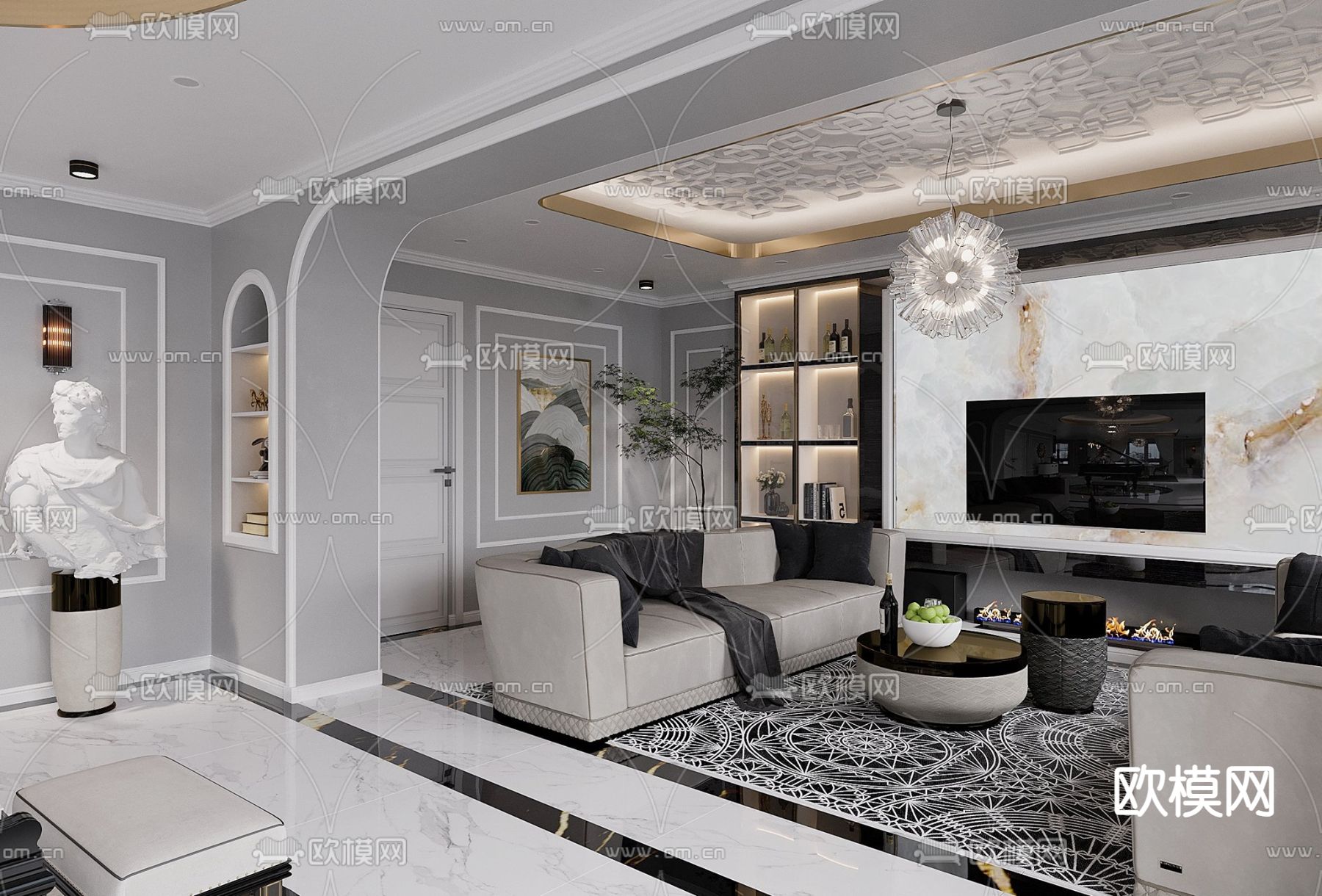 简欧客餐厅3d模型下载（渲染图6）