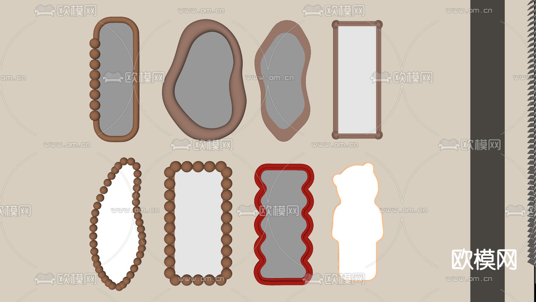 奶油风全身镜 穿衣镜 艺术镜子su模型下载（渲染图1）