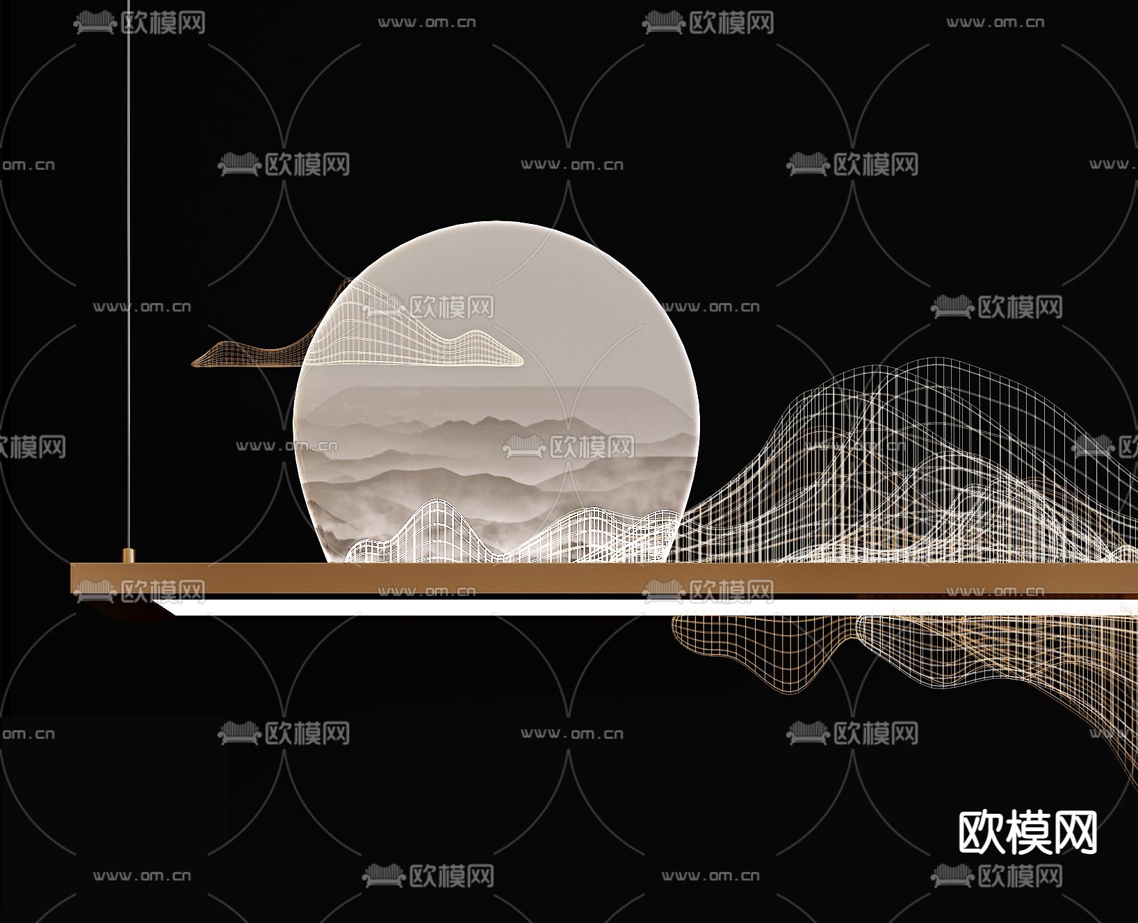 新中式吊灯3d模型下载（渲染图5）