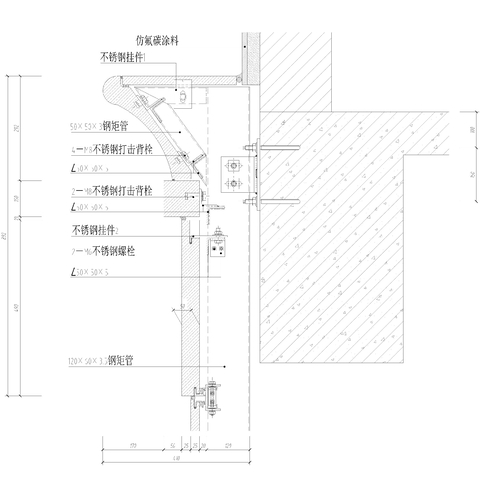  详细的外装节点 吊挂节点 石材柱cad大样图 
