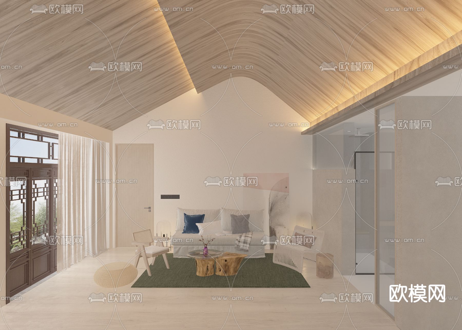 现代民宿客厅免费3d模型下载