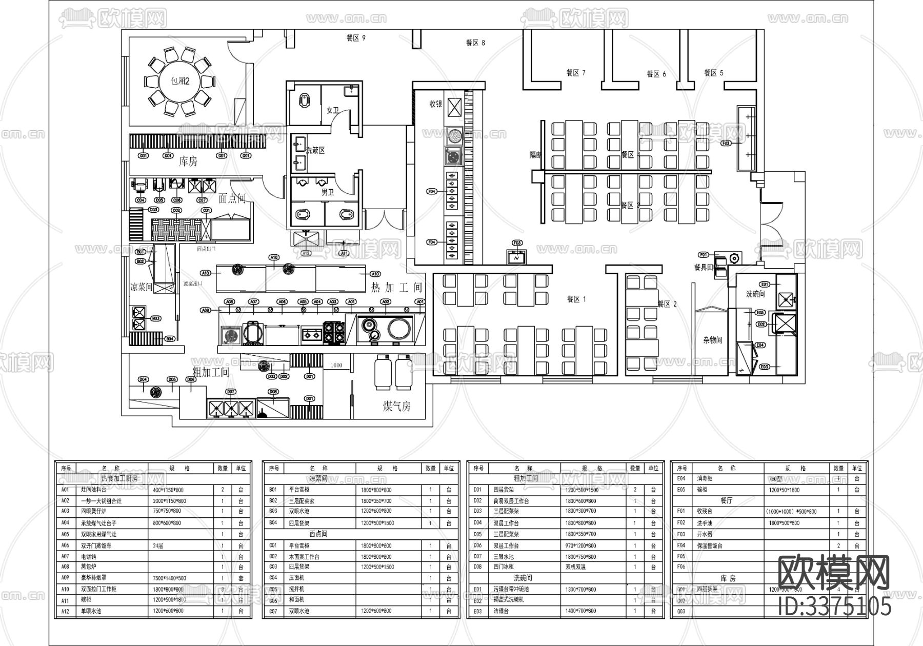 餐饮餐厅CAD图库下载（渲染图9）