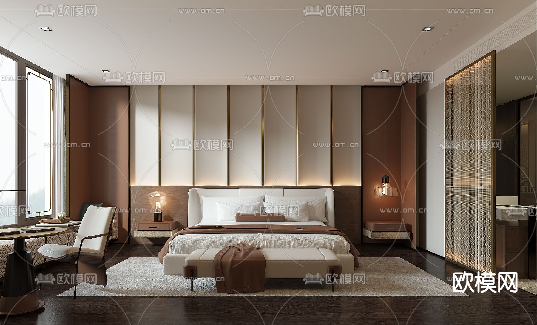 现代酒店客房 大床房3d模型下载