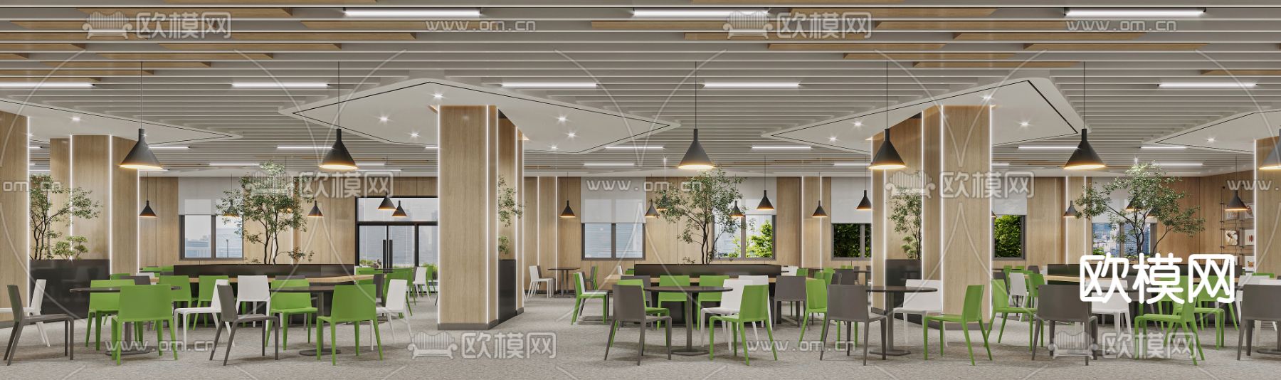 员工食堂 职工餐厅3d模型下载（渲染图2）