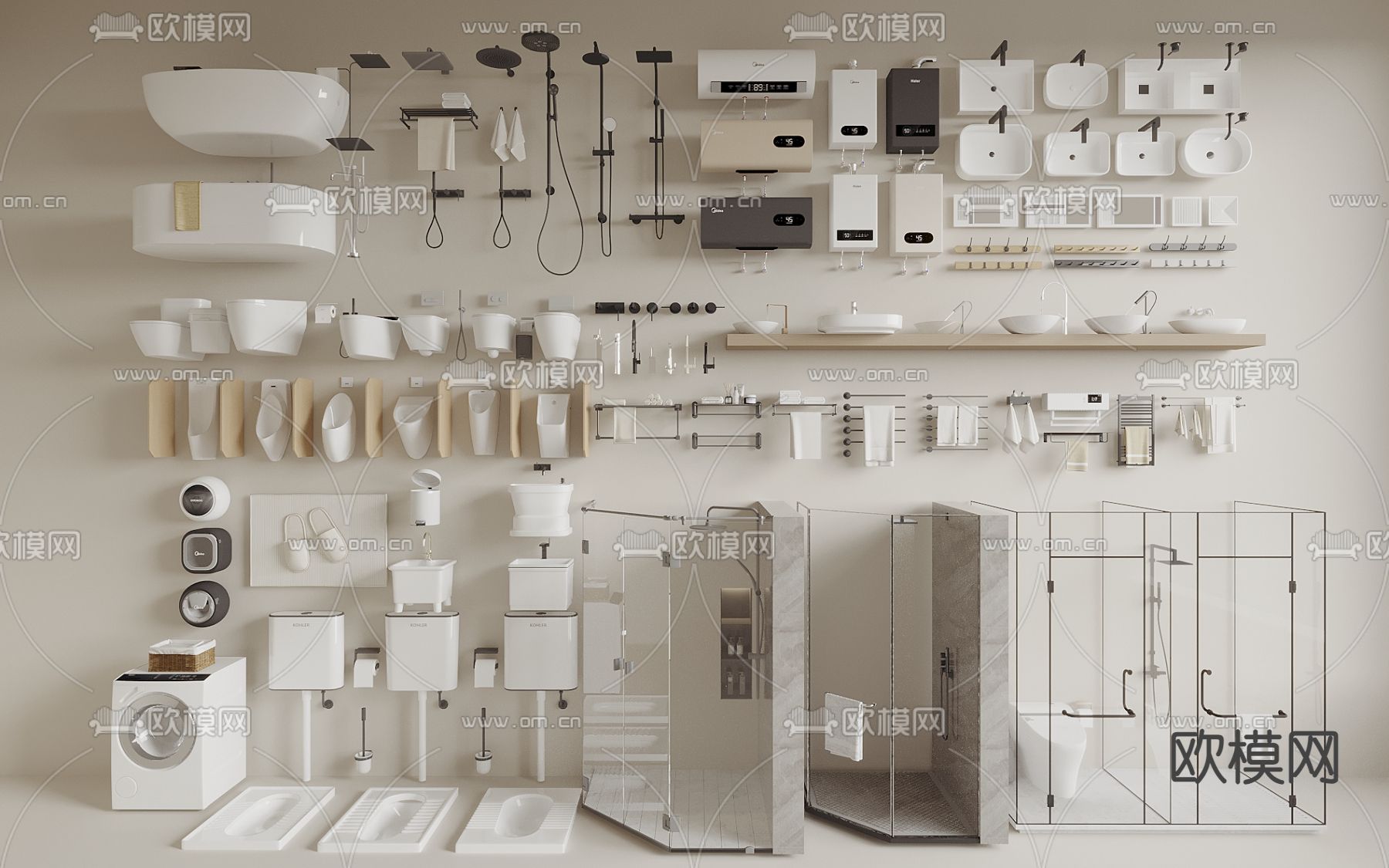 卫浴用品 淋浴间 蹲便器3d模型下载