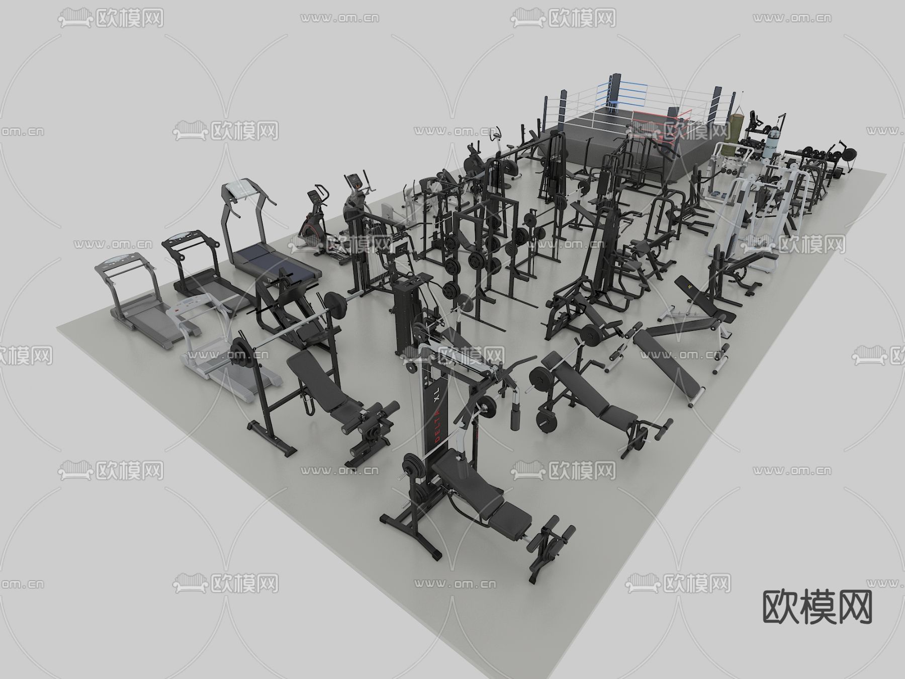 健身器械 健身器材 跑步机3d模型下载（渲染图1）
