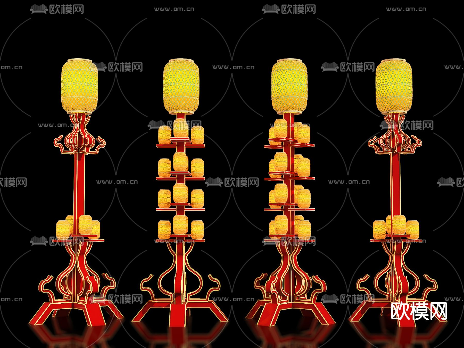 新中式落地灯3d模型下载