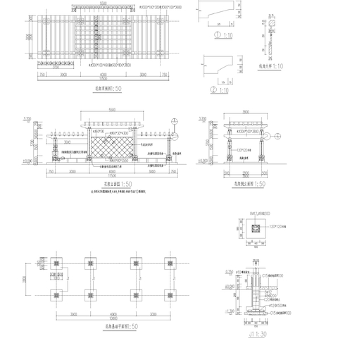  花架 木亭cad施工图 