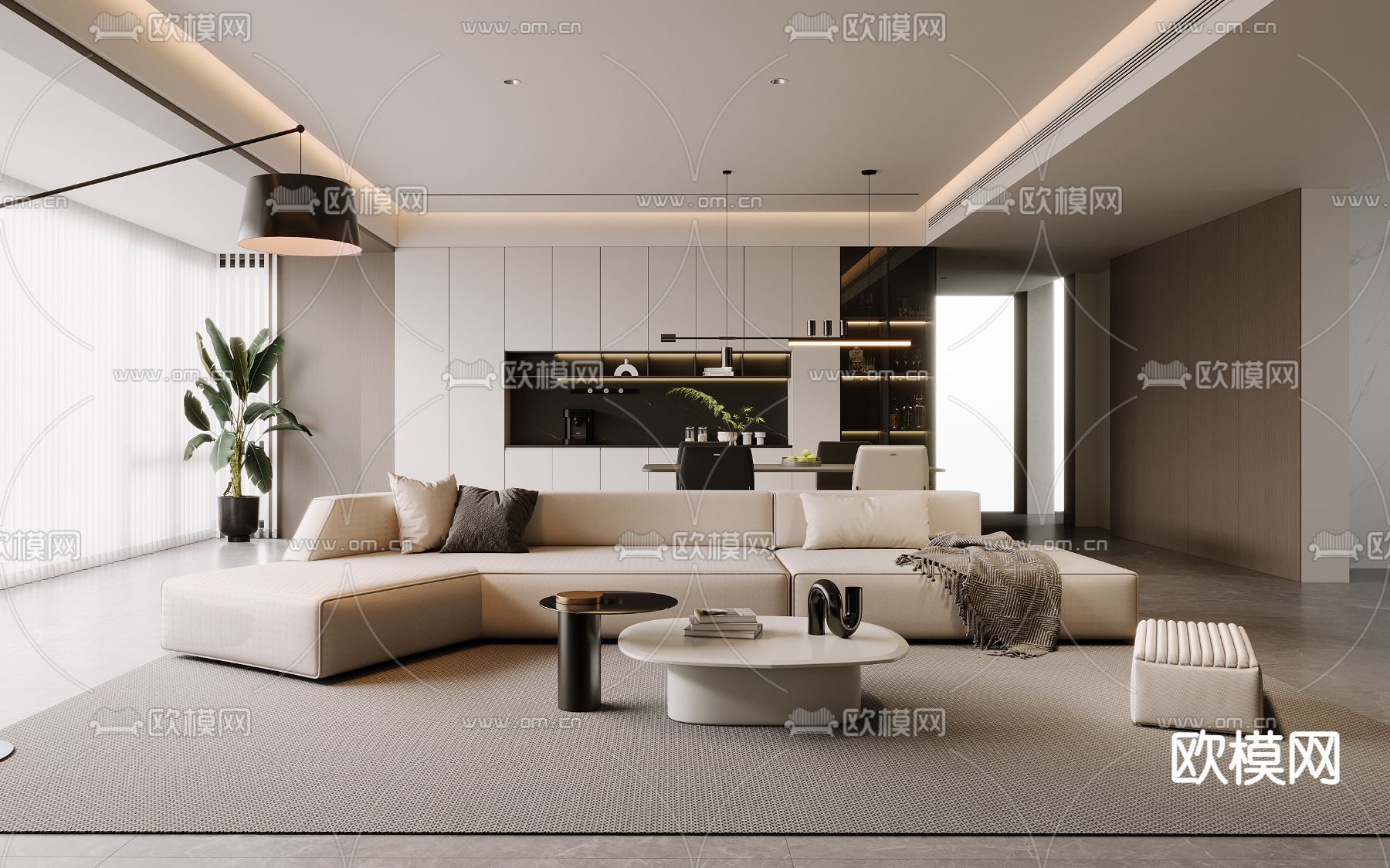 现代客餐厅3d模型下载（渲染图1）