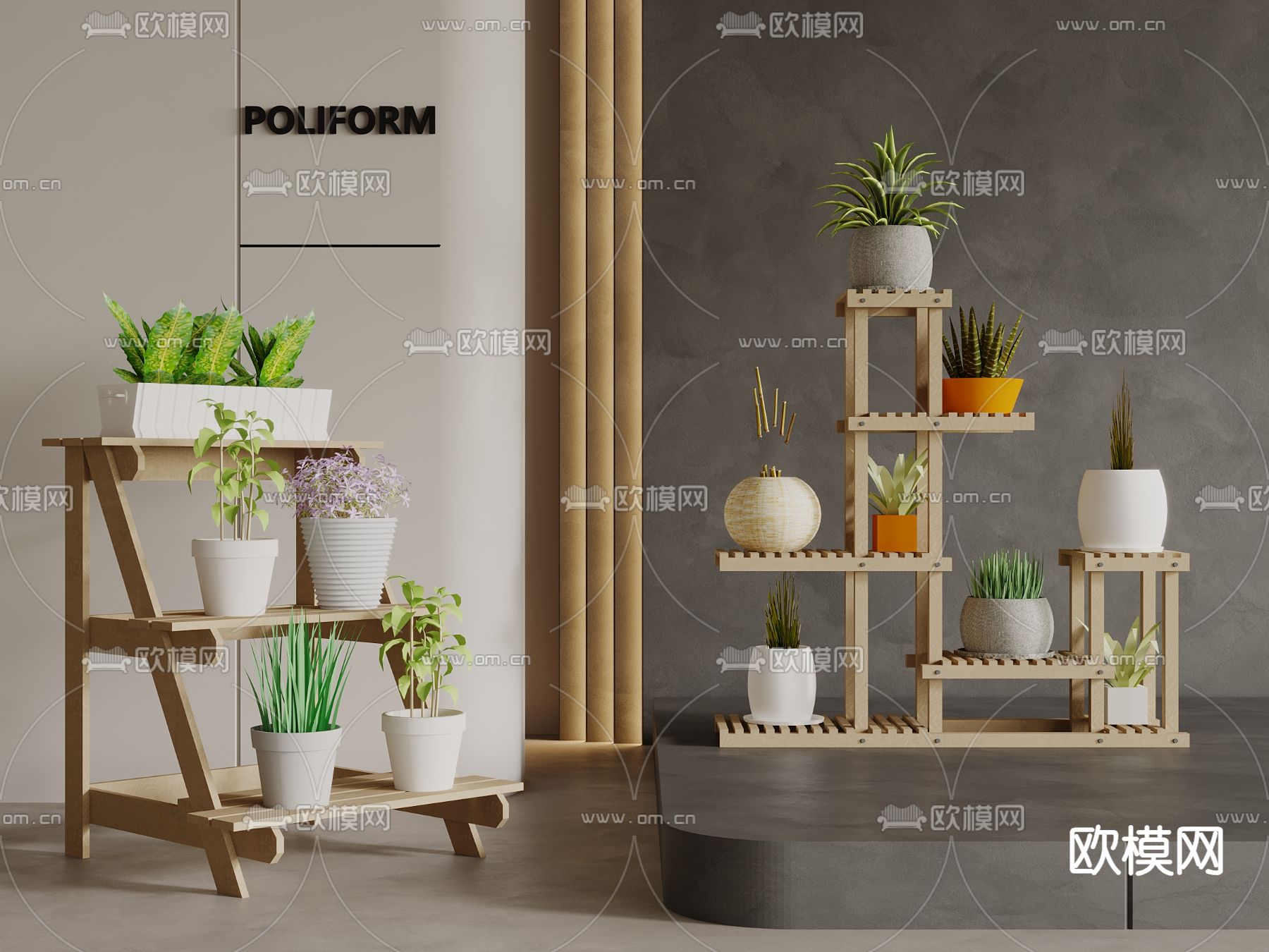 北欧花架 置物架 盆栽3d模型下载