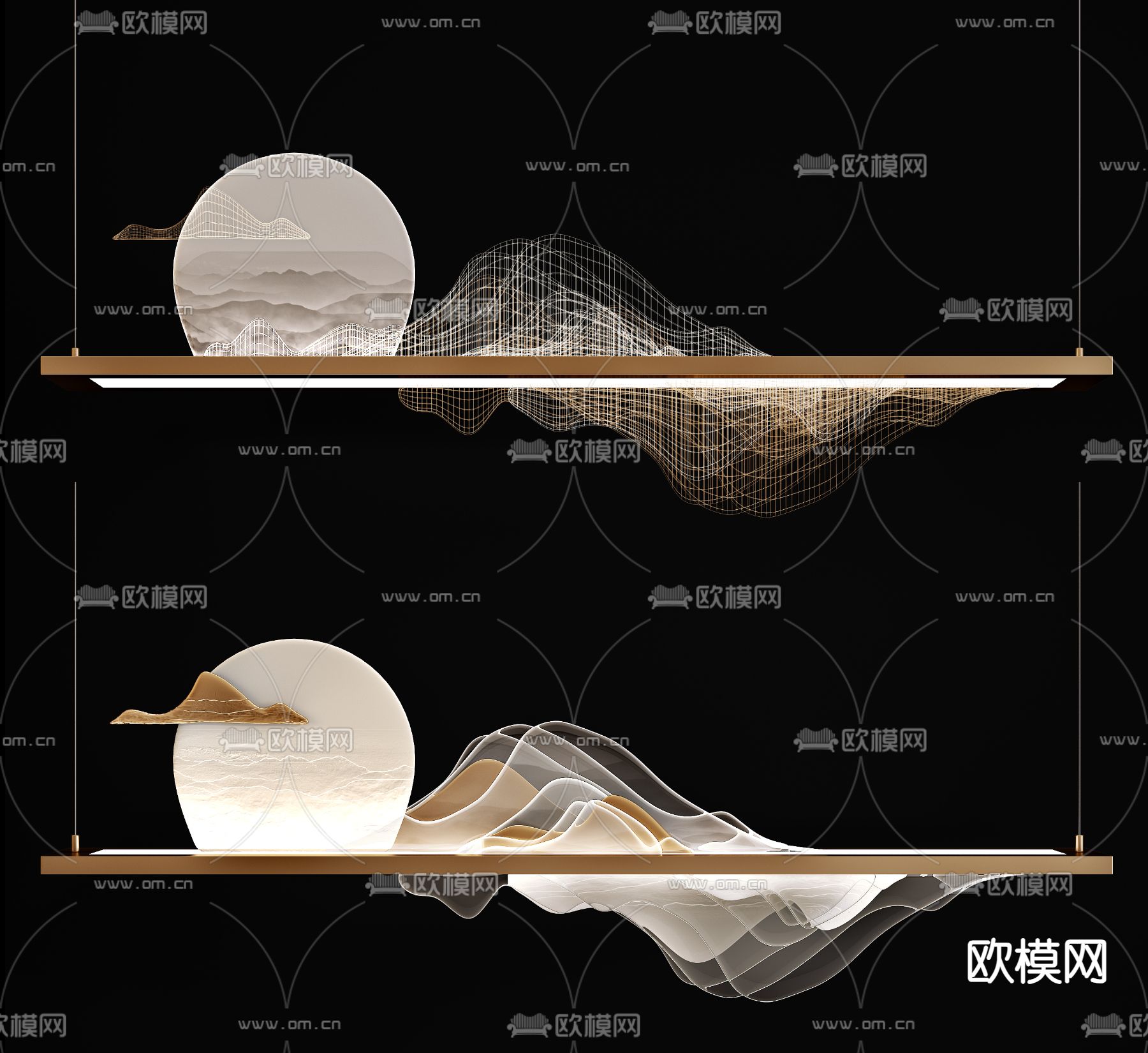 新中式吊灯3d模型下载（渲染图1）