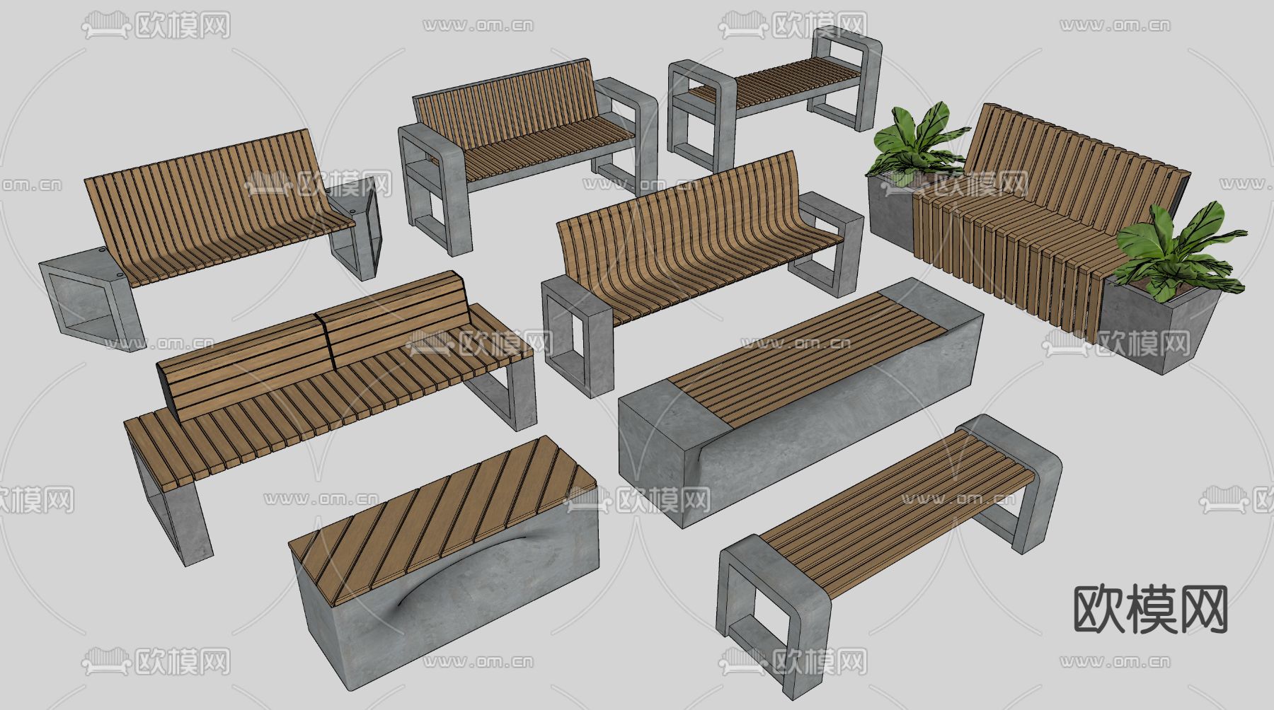 公共座椅 公园长椅su模型下载（渲染图1）