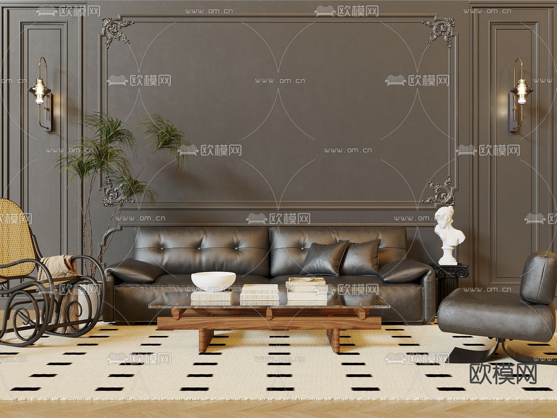 中古风沙发 组合沙发3d模型下载