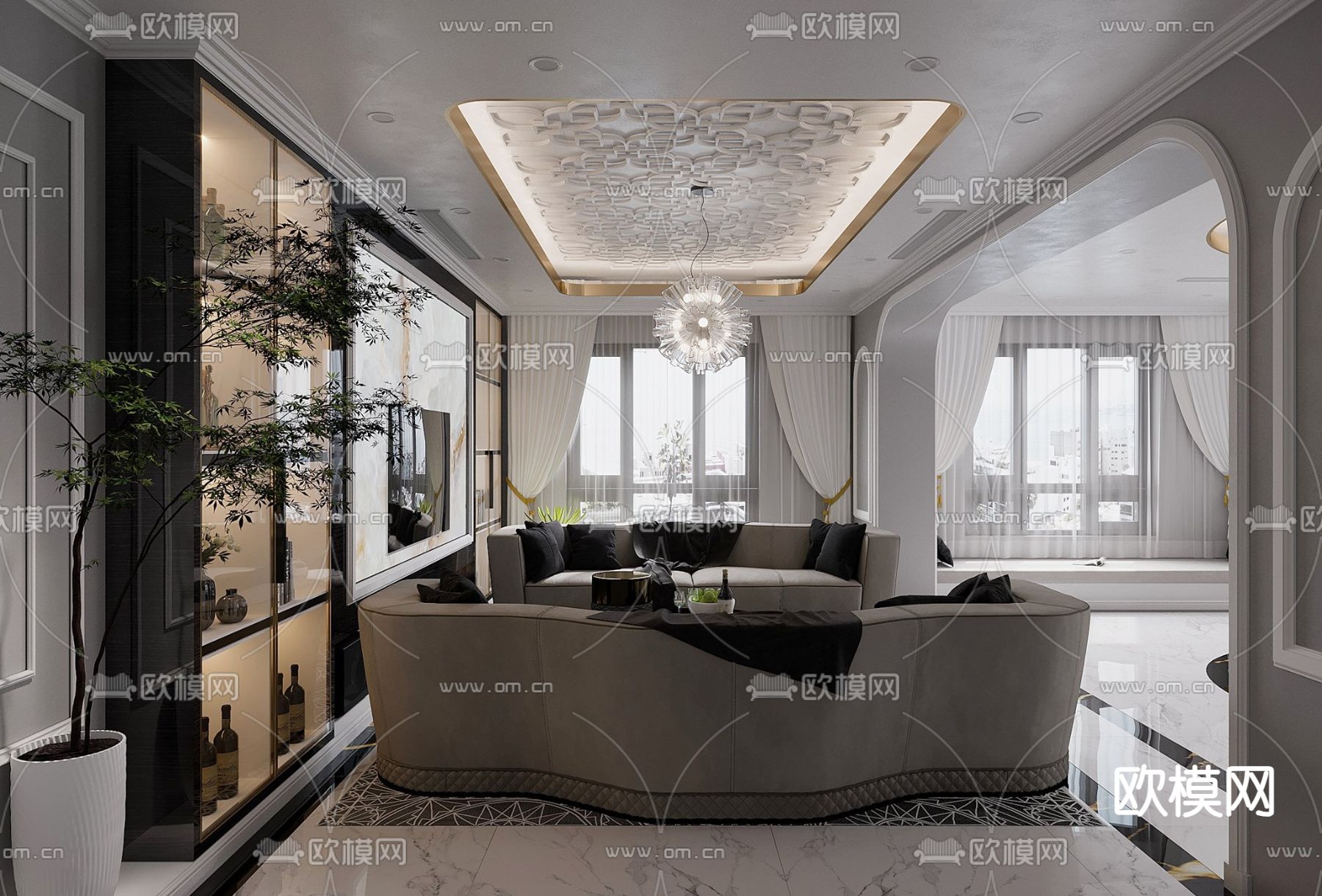 简欧客餐厅3d模型下载（渲染图8）