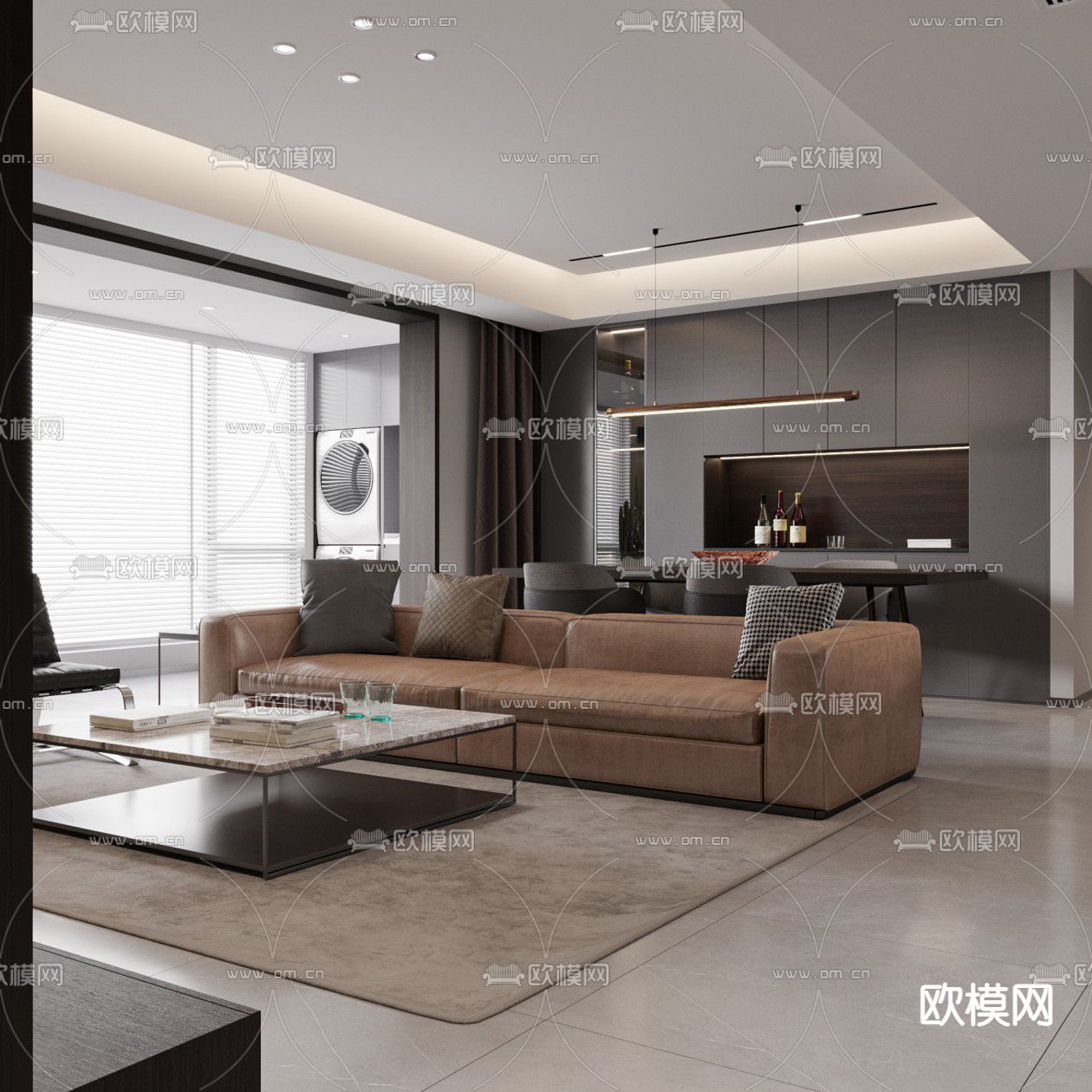 高级灰客餐厅3d模型下载（渲染图4）