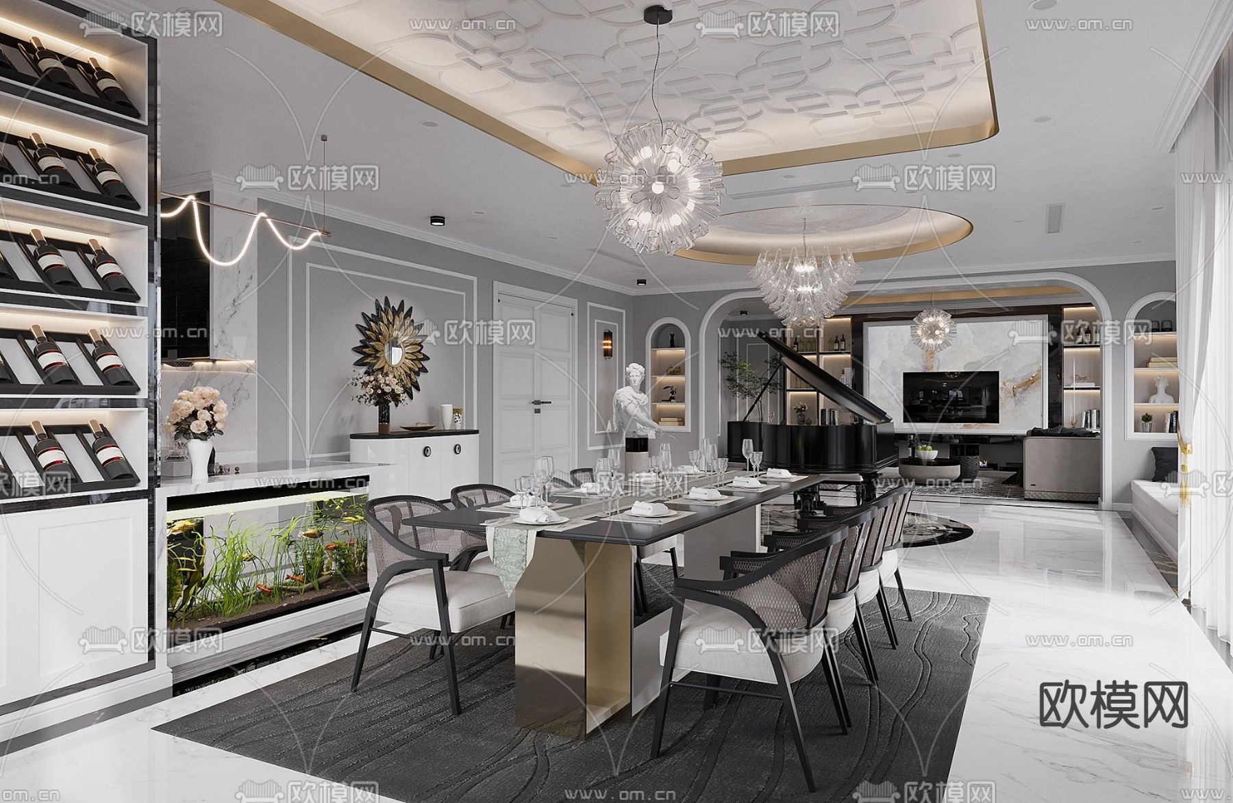 简欧客餐厅3d模型下载（渲染图7）