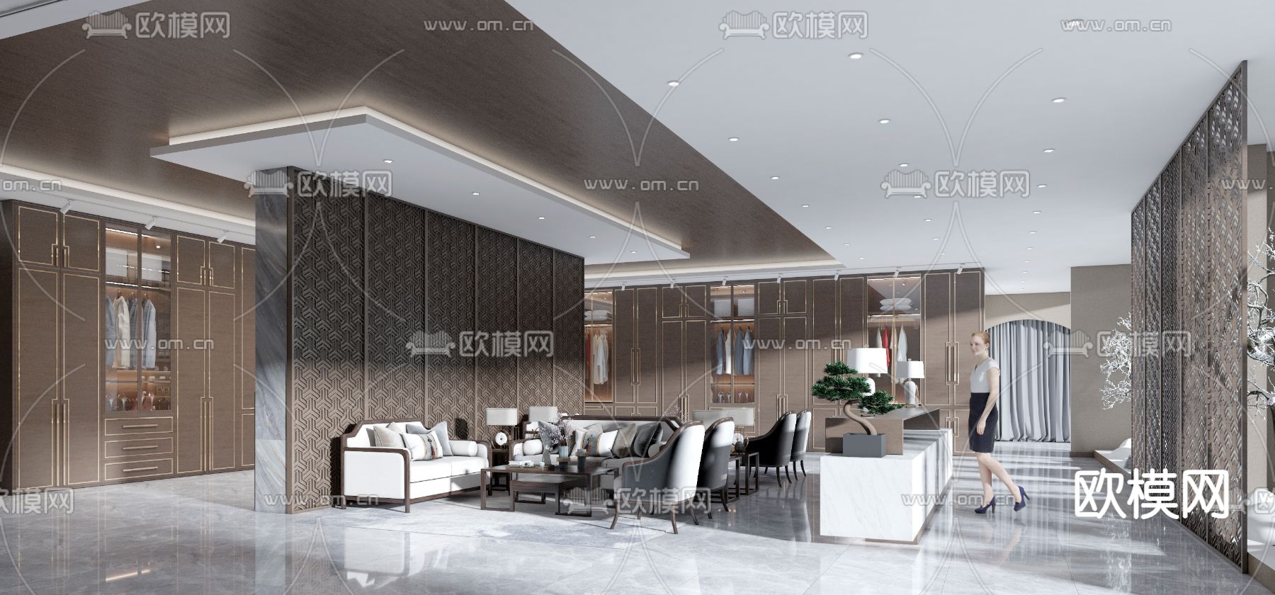 新中式展厅 服装展厅3d模型下载