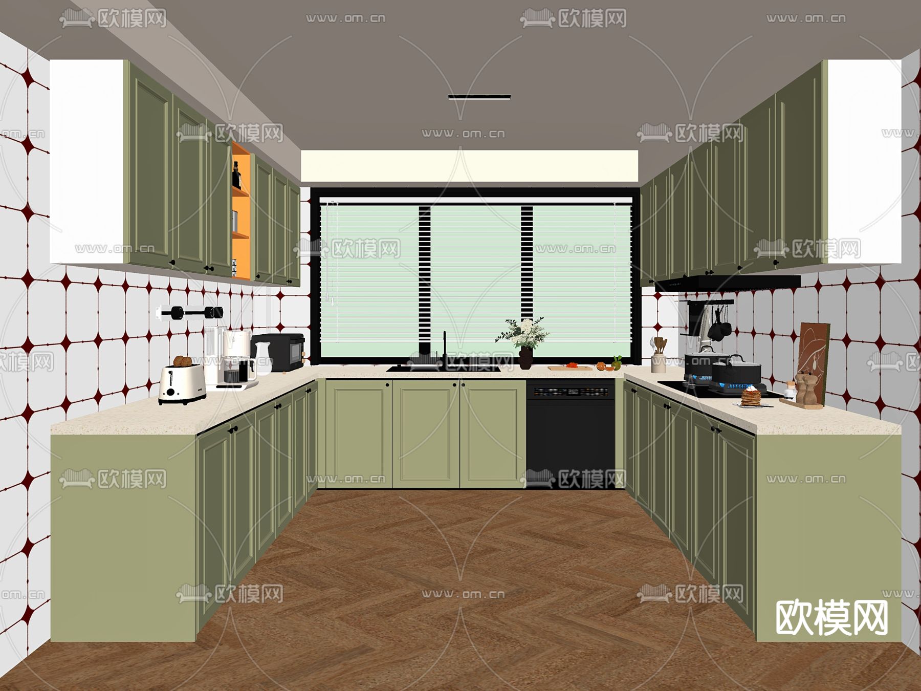 法式厨房 橱柜su模型下载（渲染图1）
