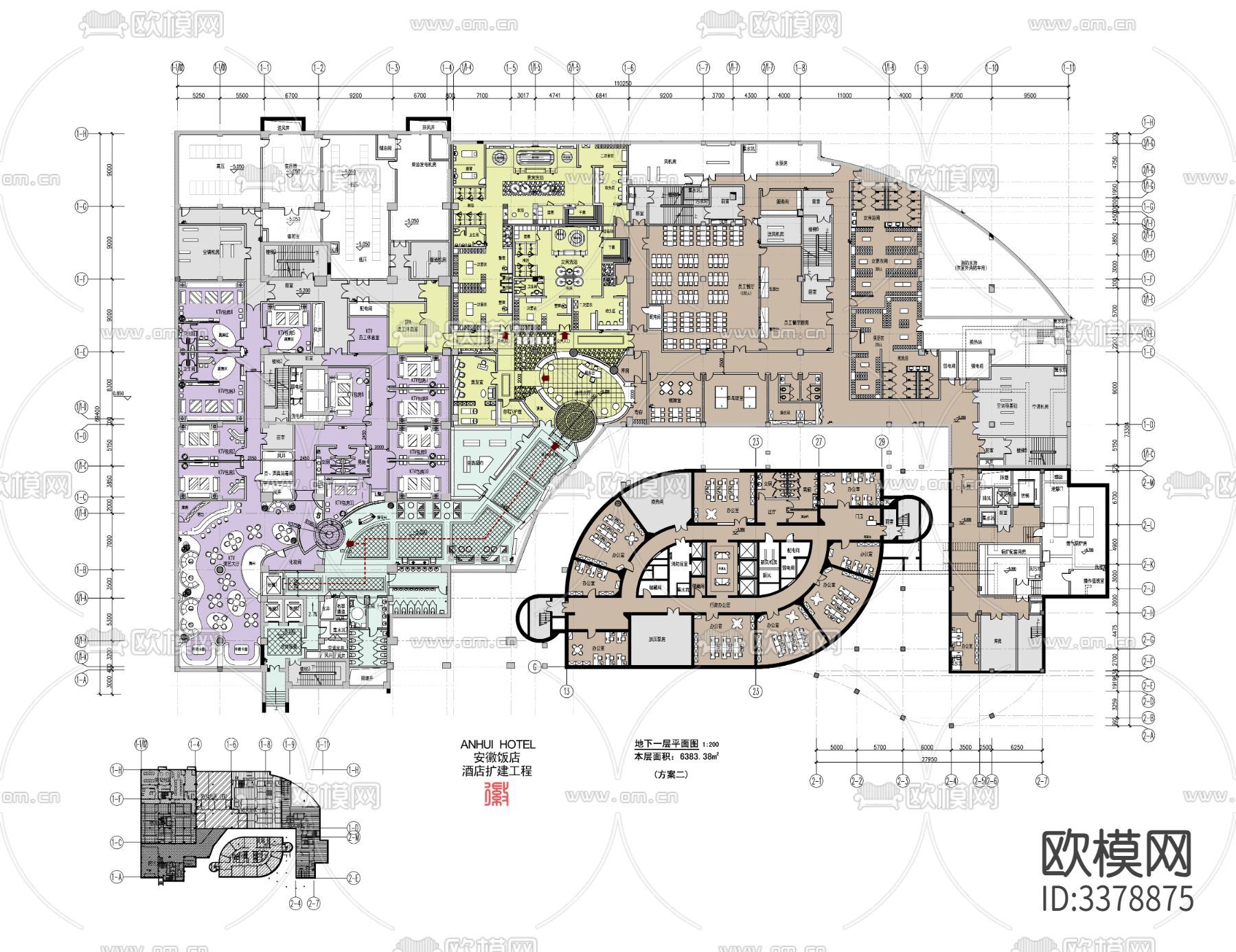 中式饭店餐厅CAD施工图下载（渲染图1）