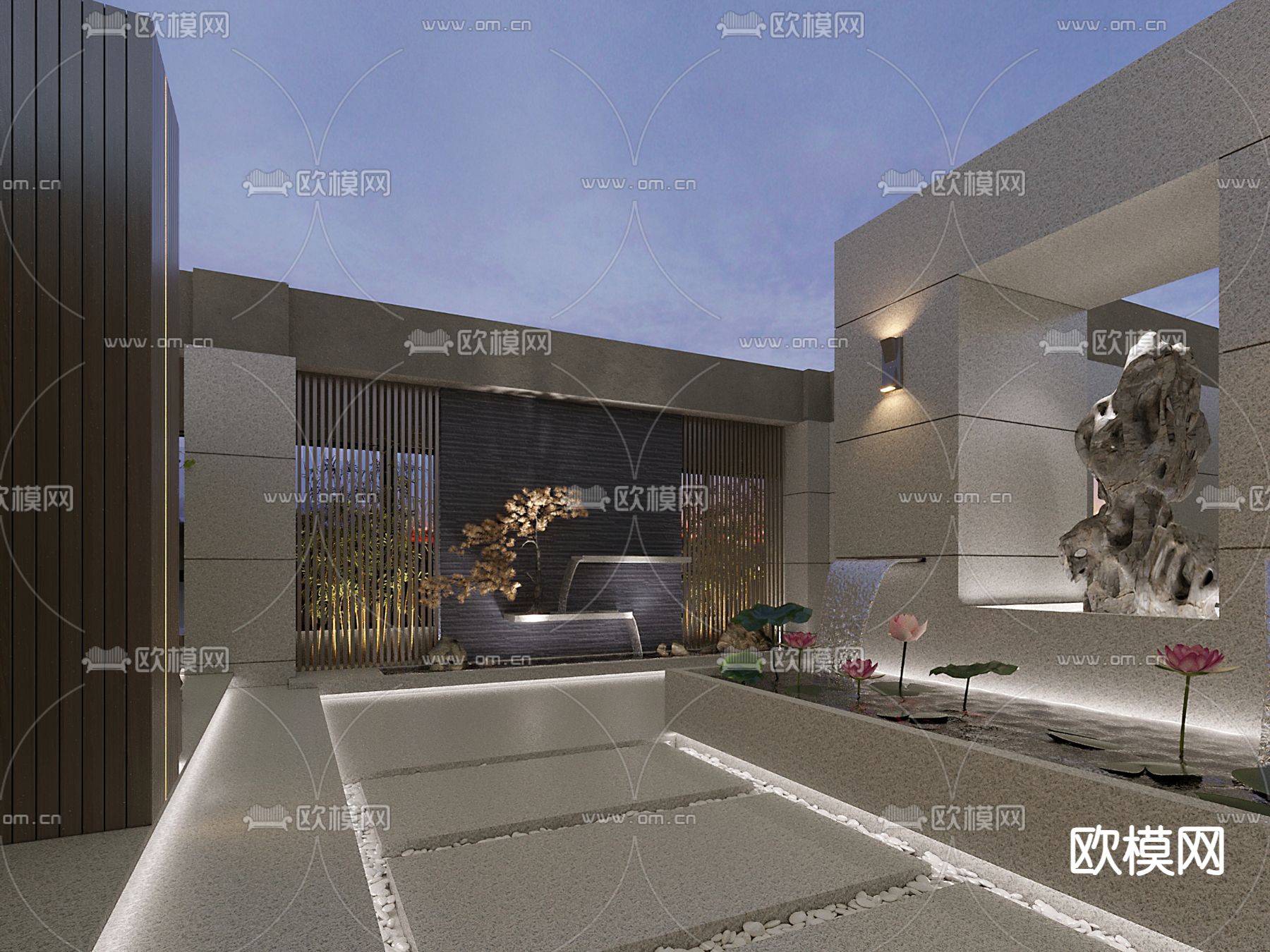 新中式屋顶花园33d模型下载（渲染图1）