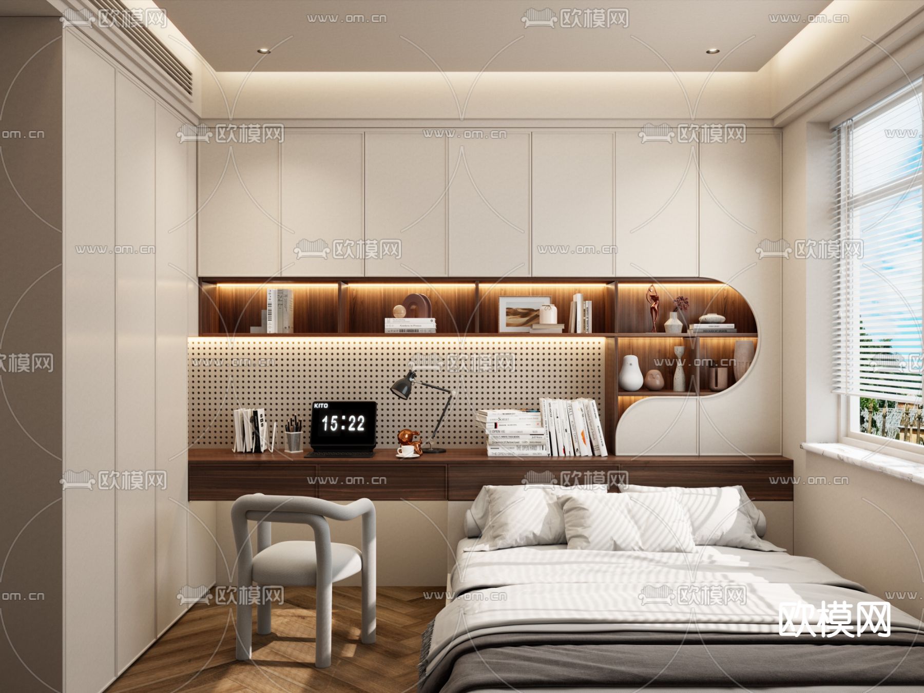 中古风卧室 榻榻米卧室3d模型下载（渲染图1）