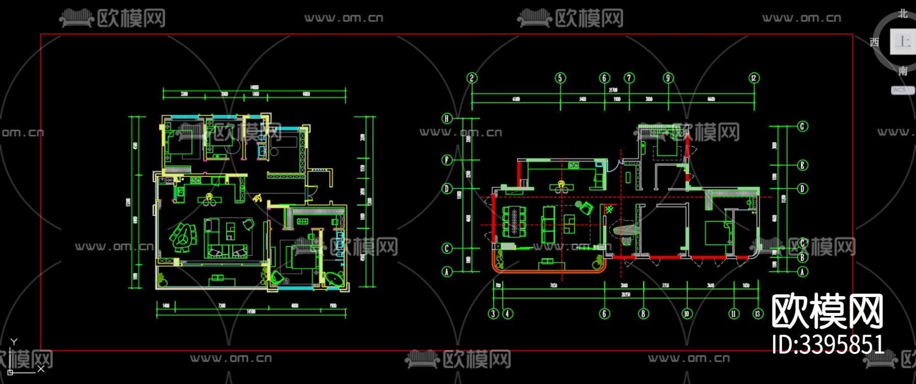 大平层样板间cad平面图下载