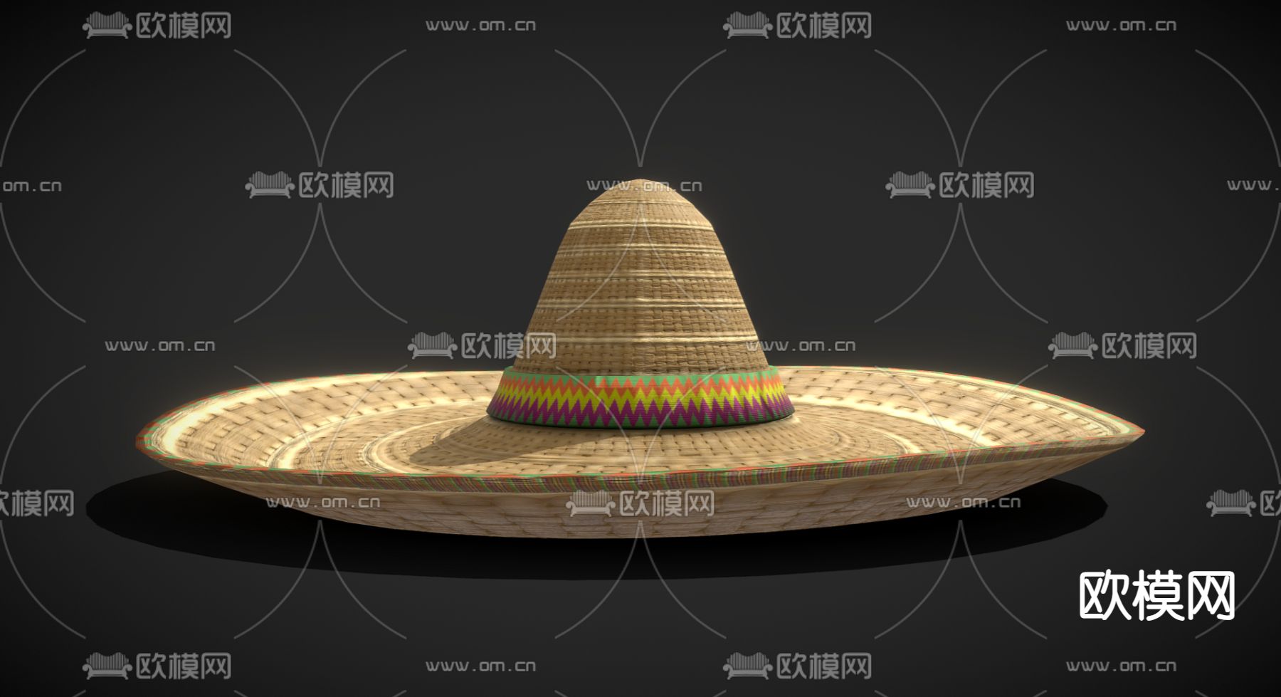 中式帽子 草帽3d模型下载（渲染图1）