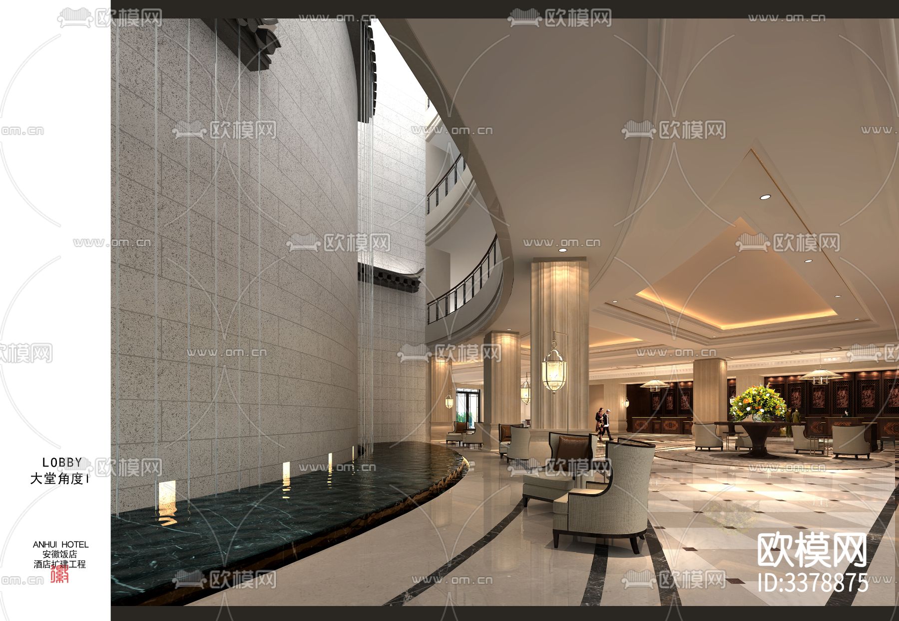 中式饭店餐厅CAD施工图下载（渲染图2）