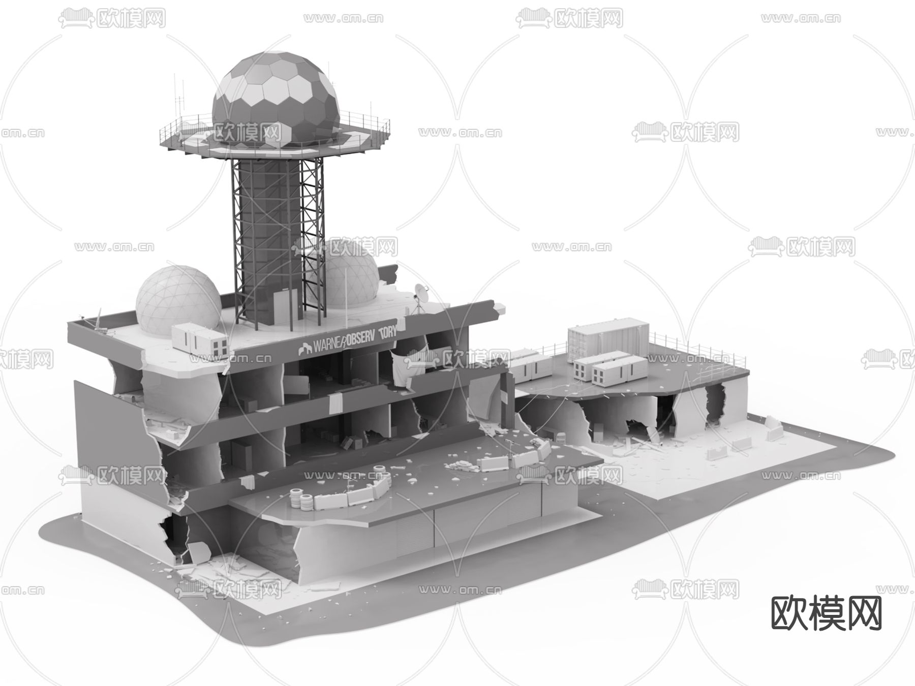 户外建筑 废墟战争3d模型下载（渲染图1）