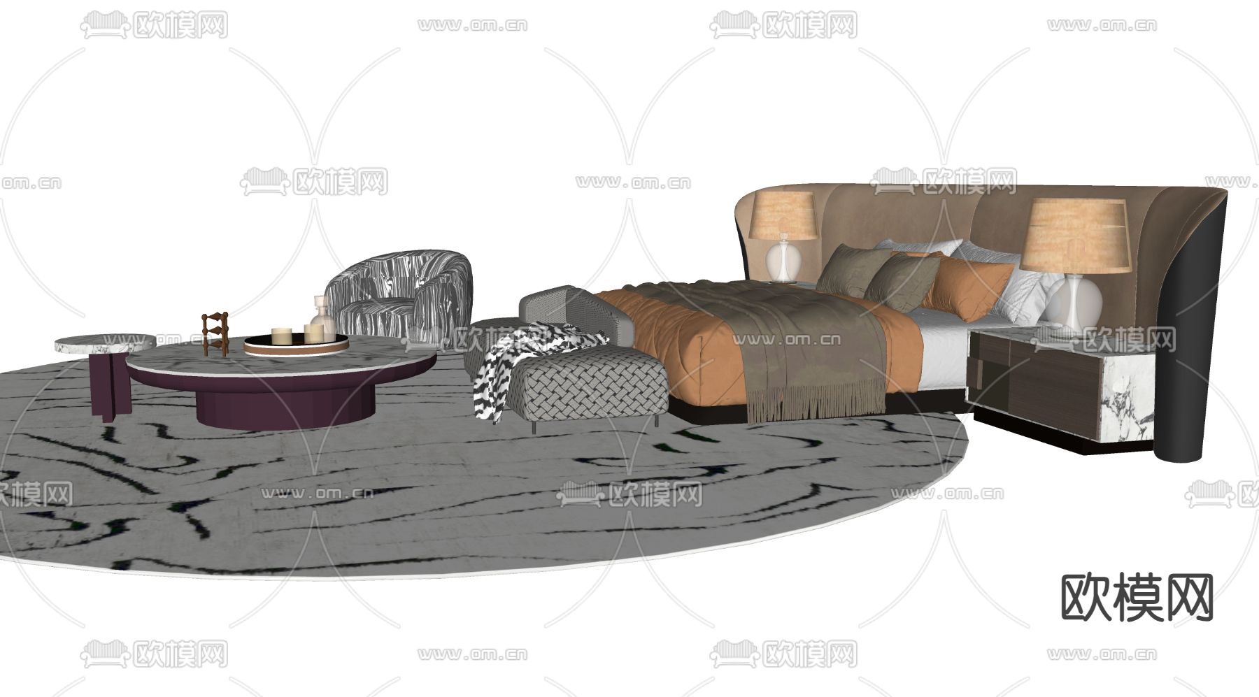 Minotti 双人床su模型下载（渲染图1）