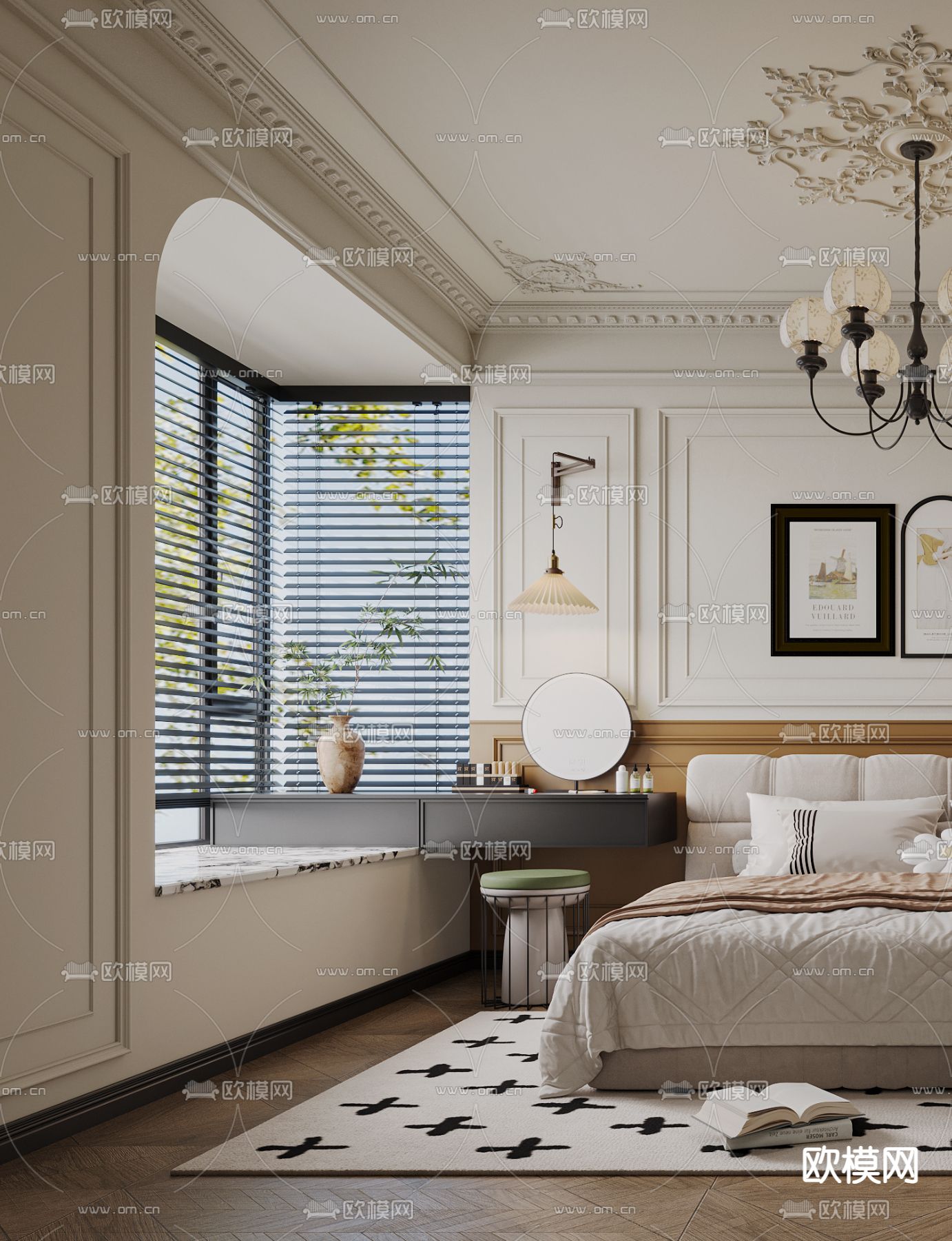 中古风卧室 主卧3d模型下载（渲染图2）
