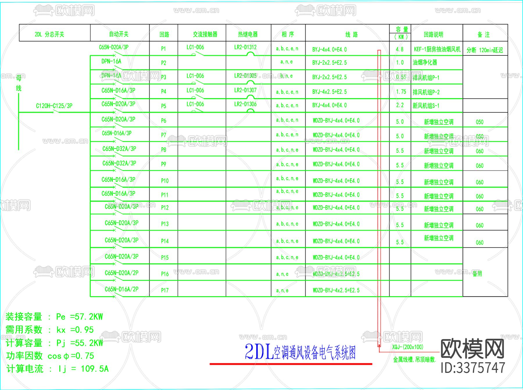 餐饮电气 餐饮空调 餐饮给排水 电气cad系统图下载（渲染图2）