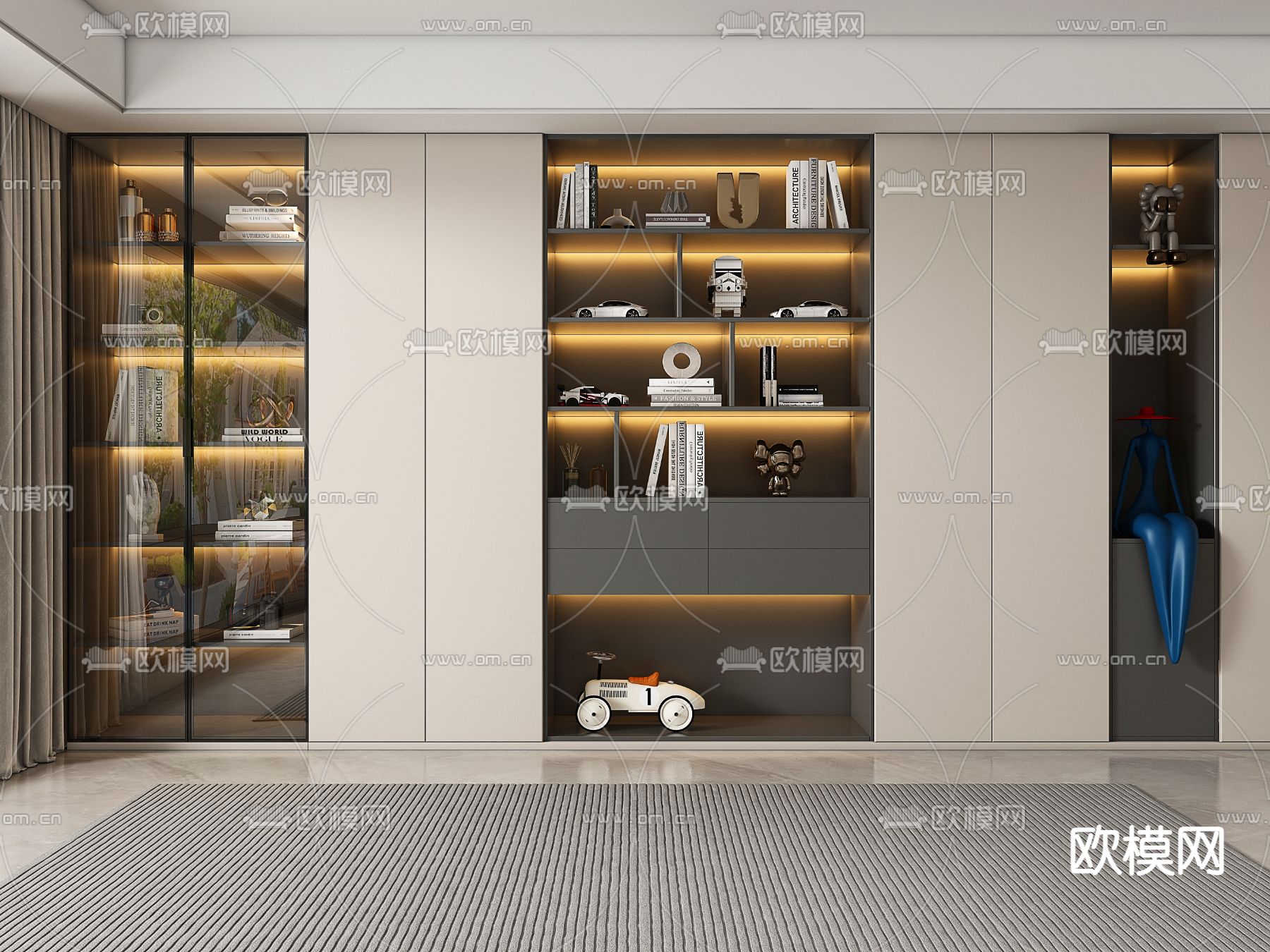 现代书柜 书架3d模型下载