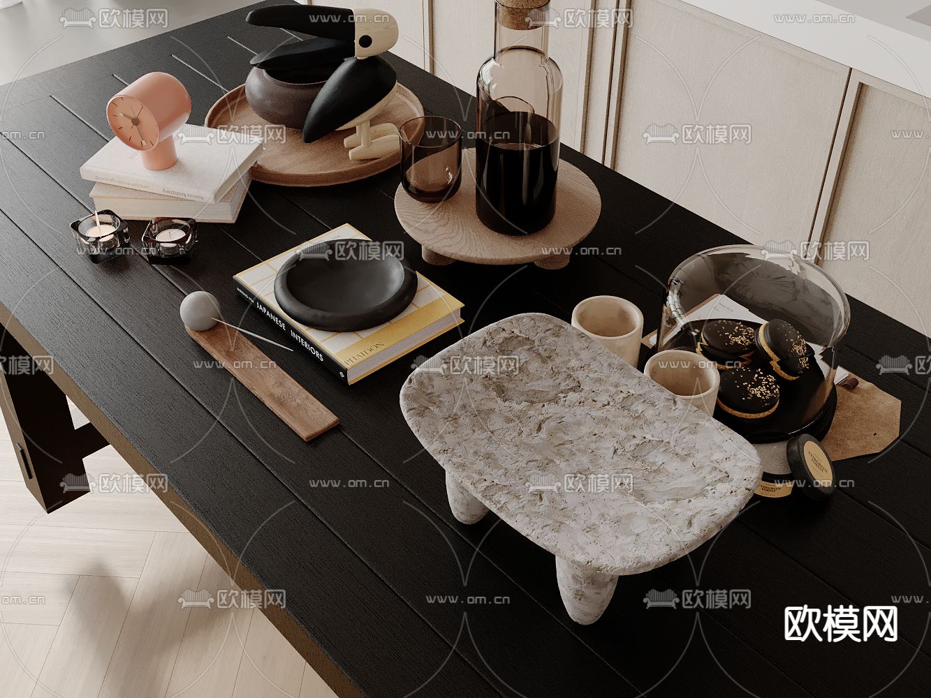 餐桌摆件 饮具 时钟 糕点su模型下载（渲染图2）