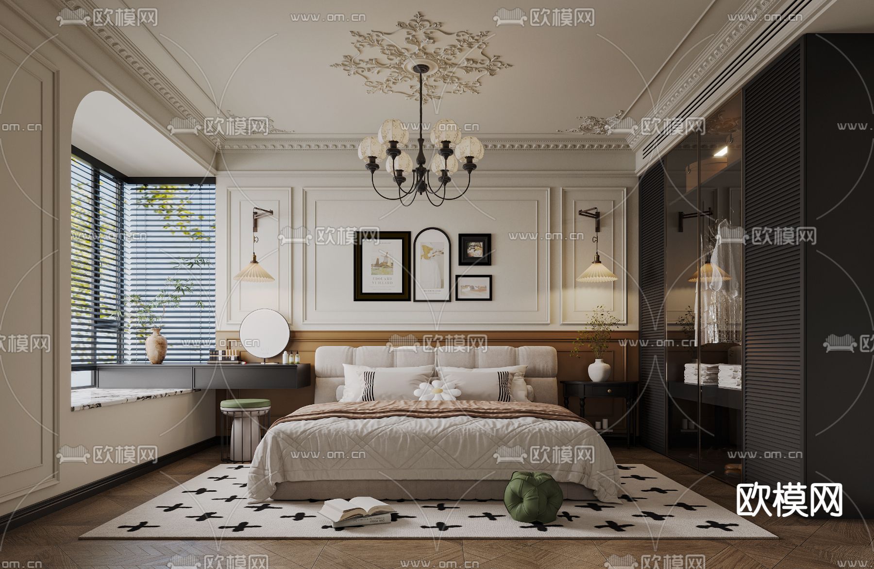中古风卧室 主卧3d模型下载（渲染图1）