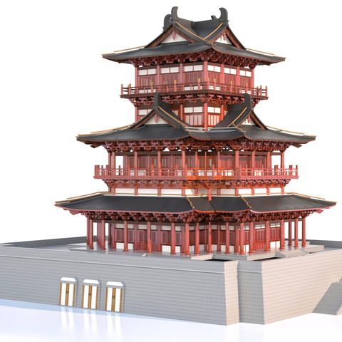  中式古建外观 塔楼su模型 