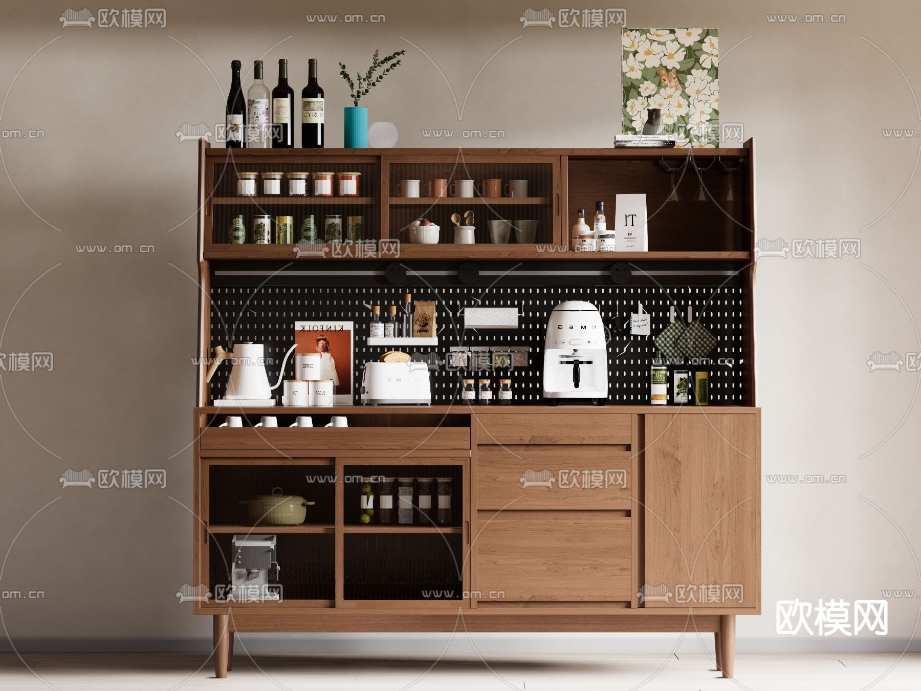 中古风餐边柜su模型下载（渲染图2）