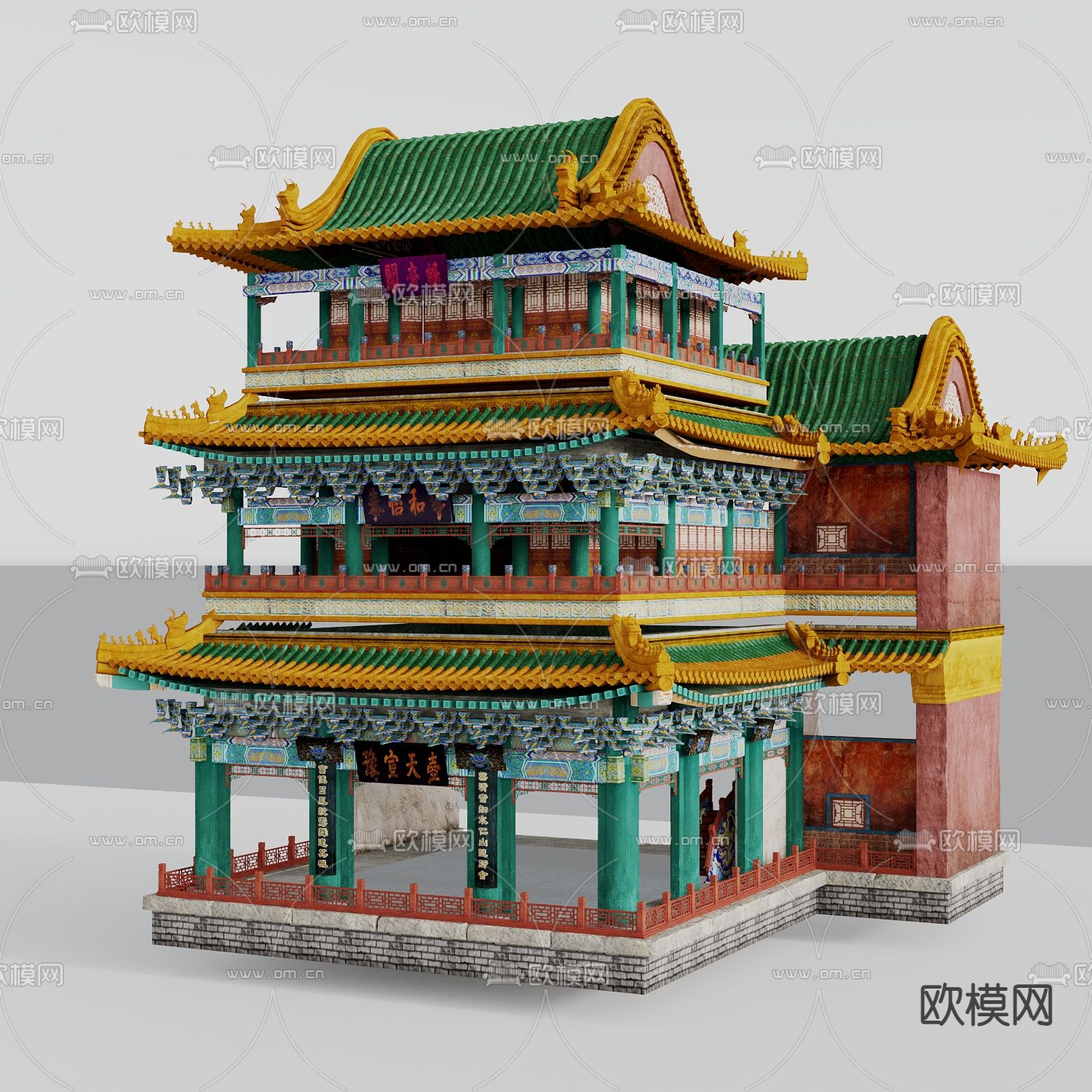 中式古建 塔楼 钟楼 大殿3d模型下载