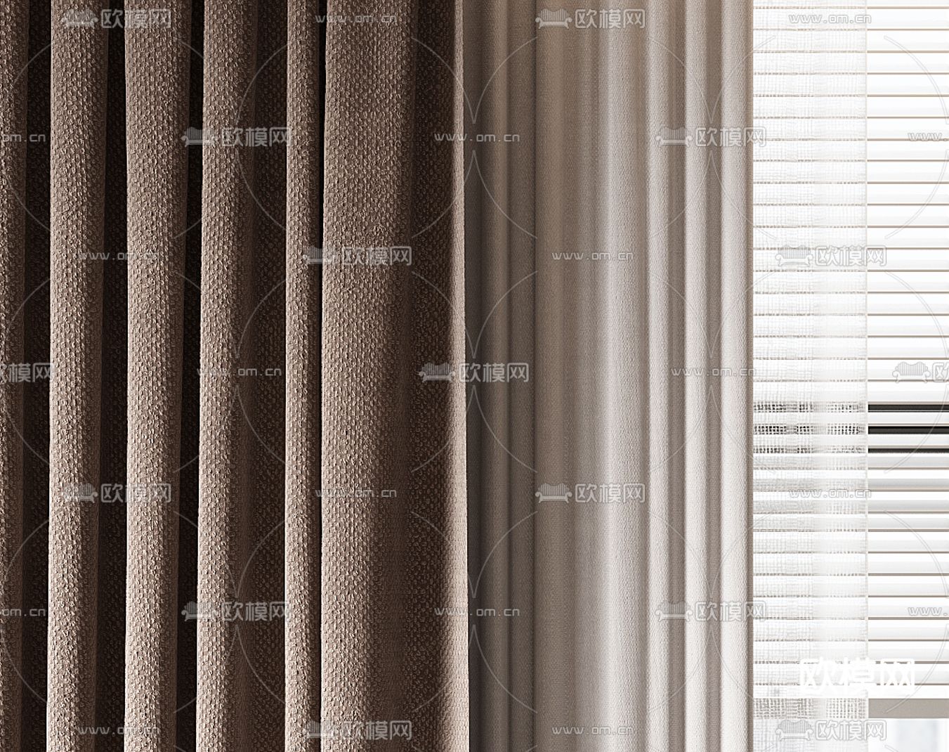 素色窗帘 窗纱3d模型下载（渲染图2）