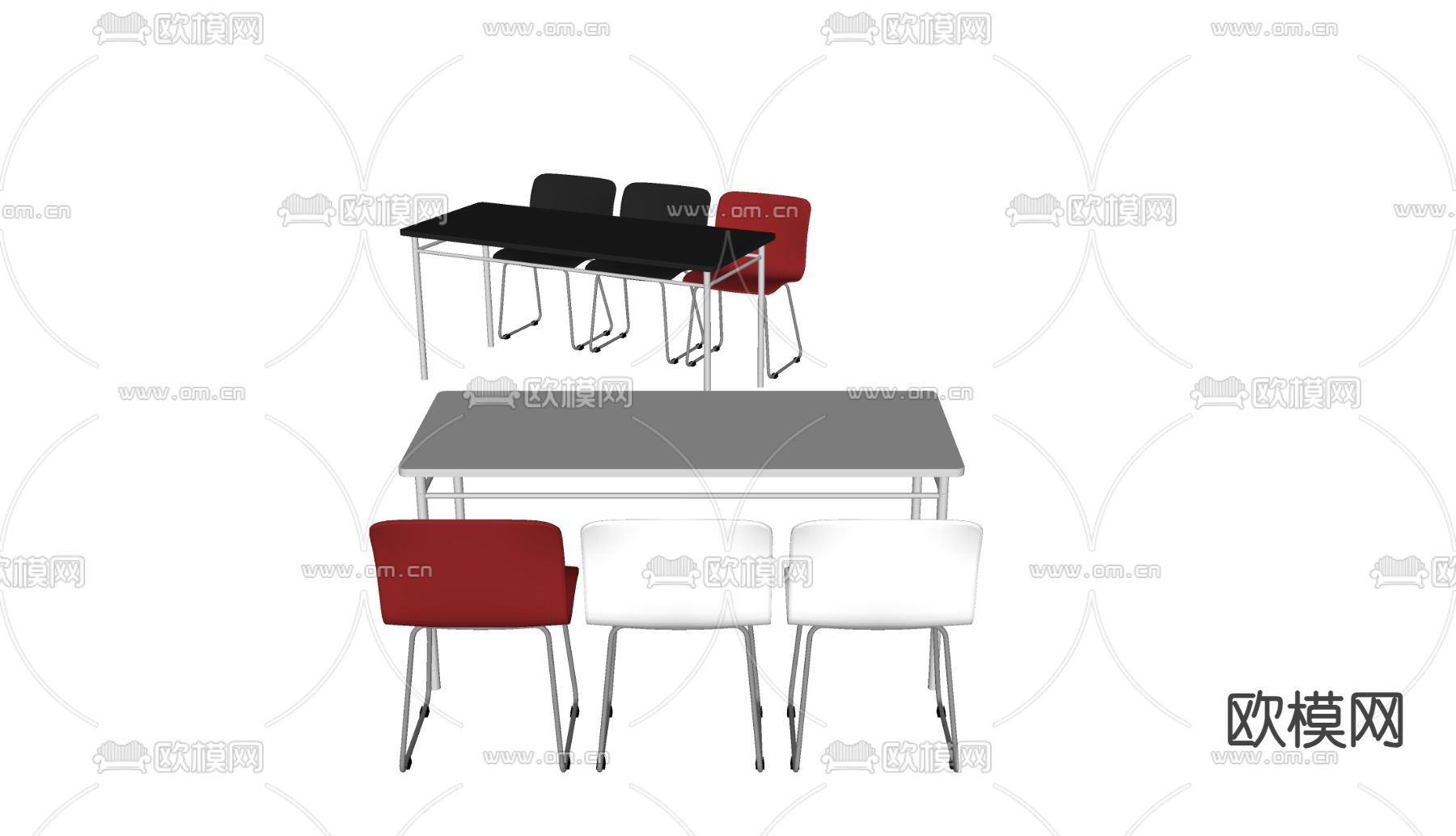 Poliform 极简桌椅 烤漆桌椅su模型下载（渲染图1）