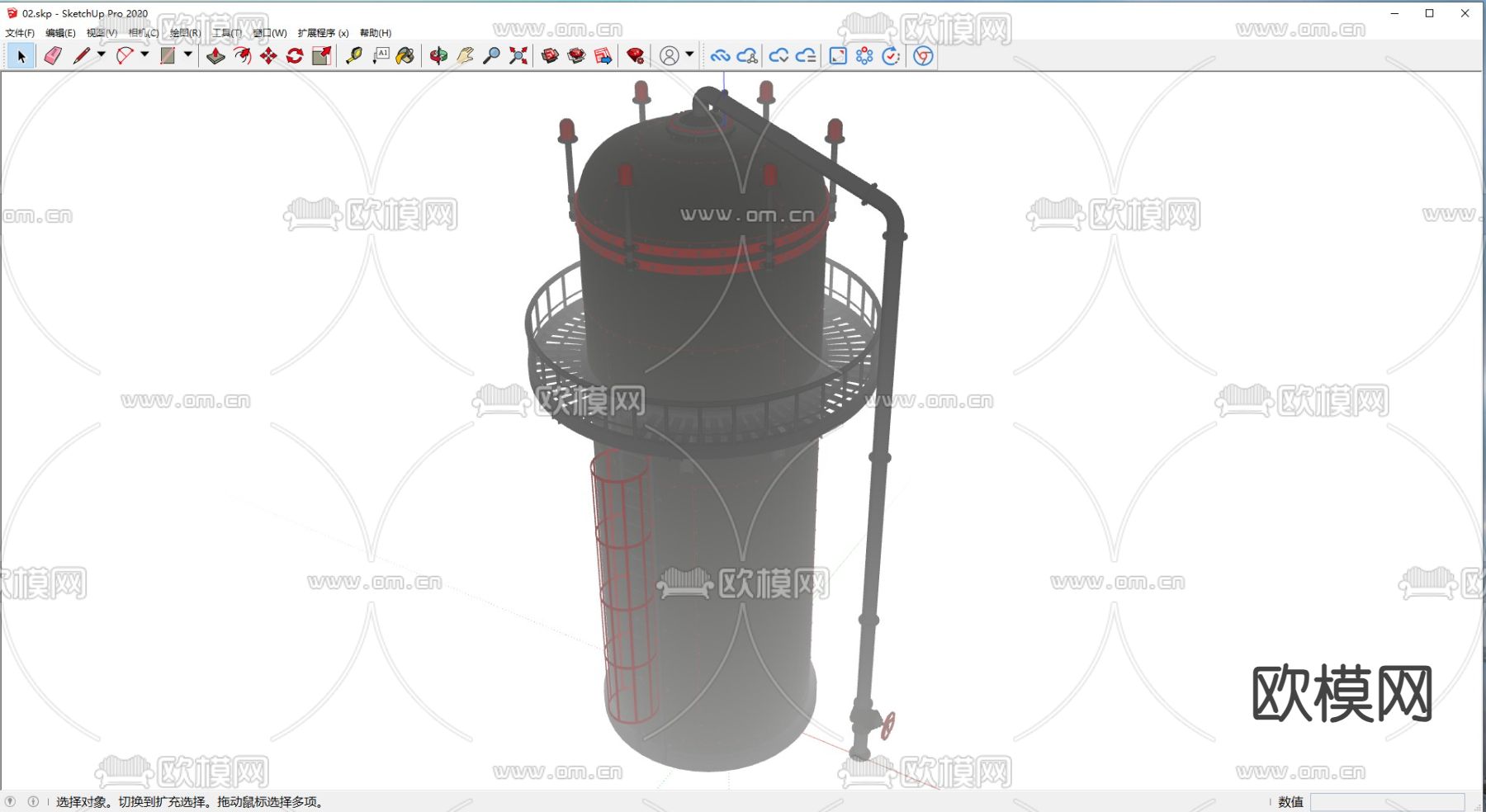 反应炉 储存罐 工厂设备su模型下载（渲染图1）