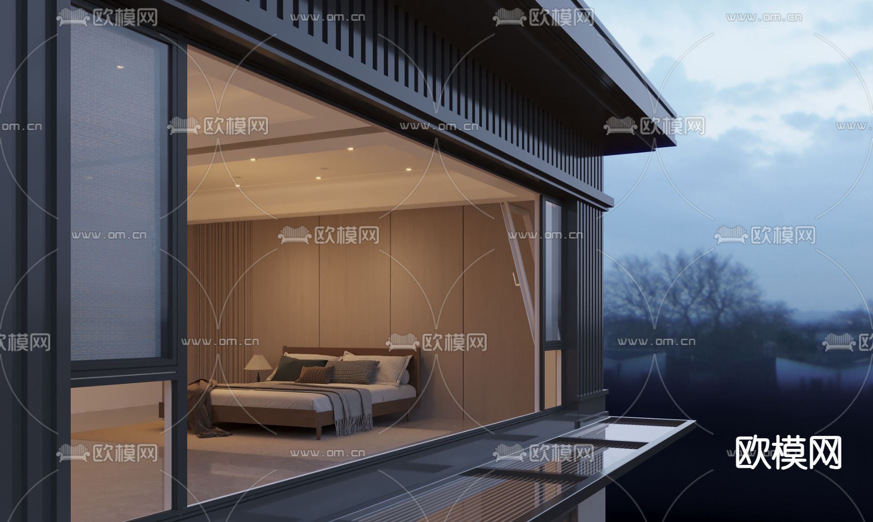 现代独栋别墅外观3d模型下载（渲染图2）