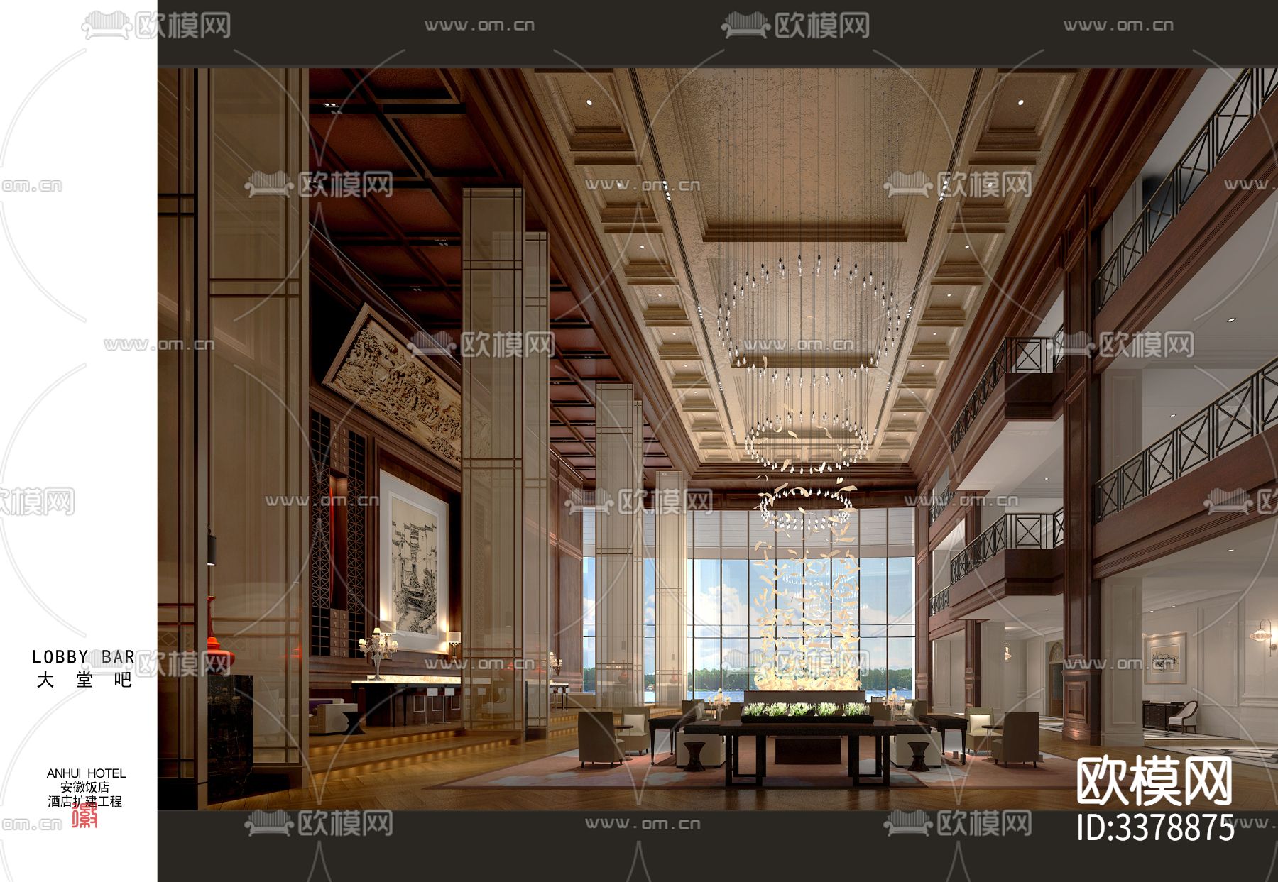 中式饭店餐厅CAD施工图下载（渲染图4）