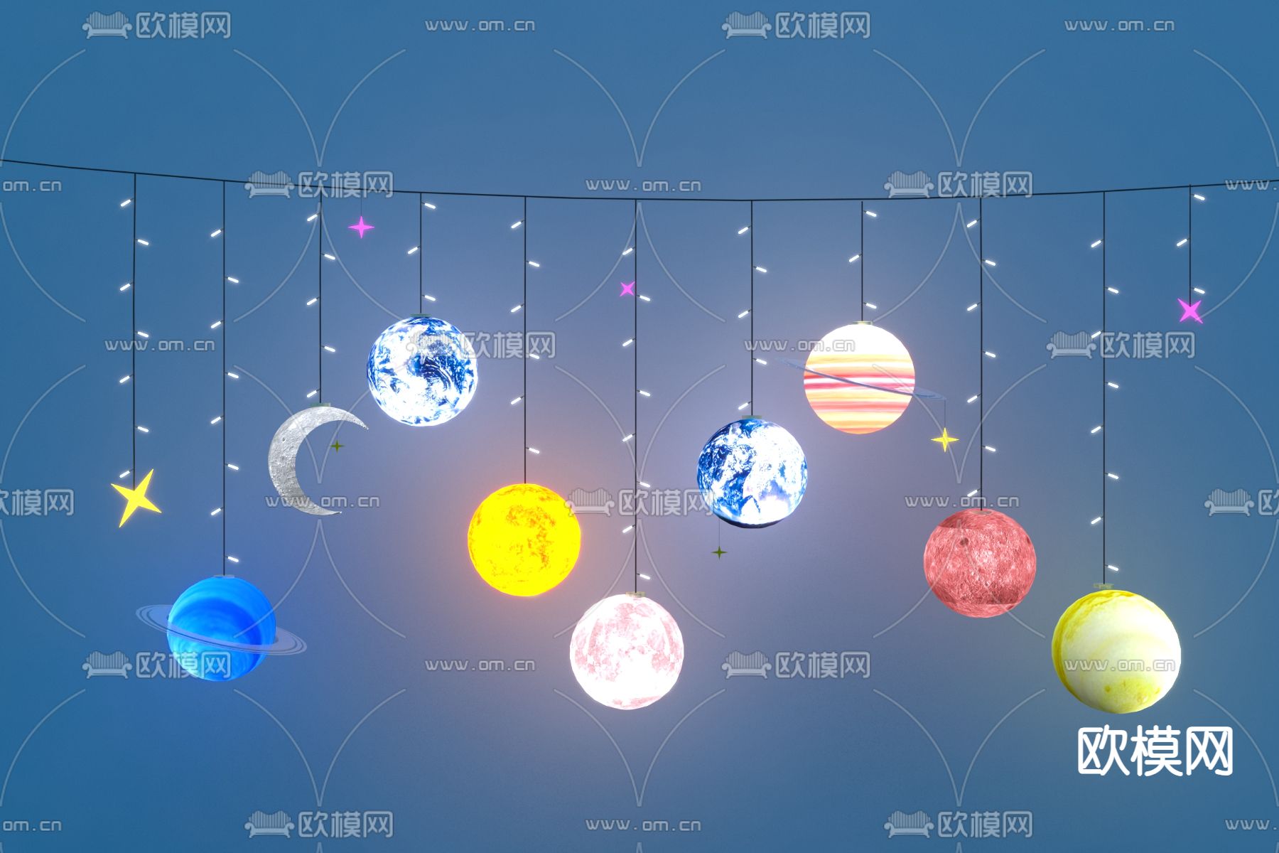 儿童吊灯 星球吊灯 月球灯3d模型下载