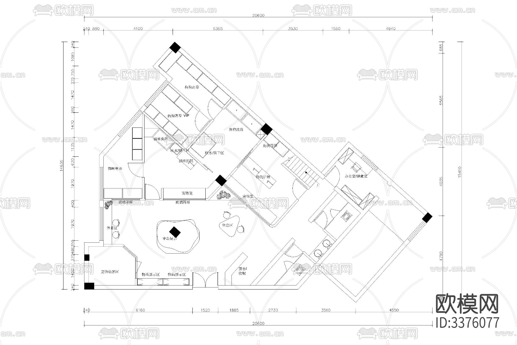 宠物店猫咖猫狗店狗屋工装室内装修设计cad平面图下载（渲染图8）