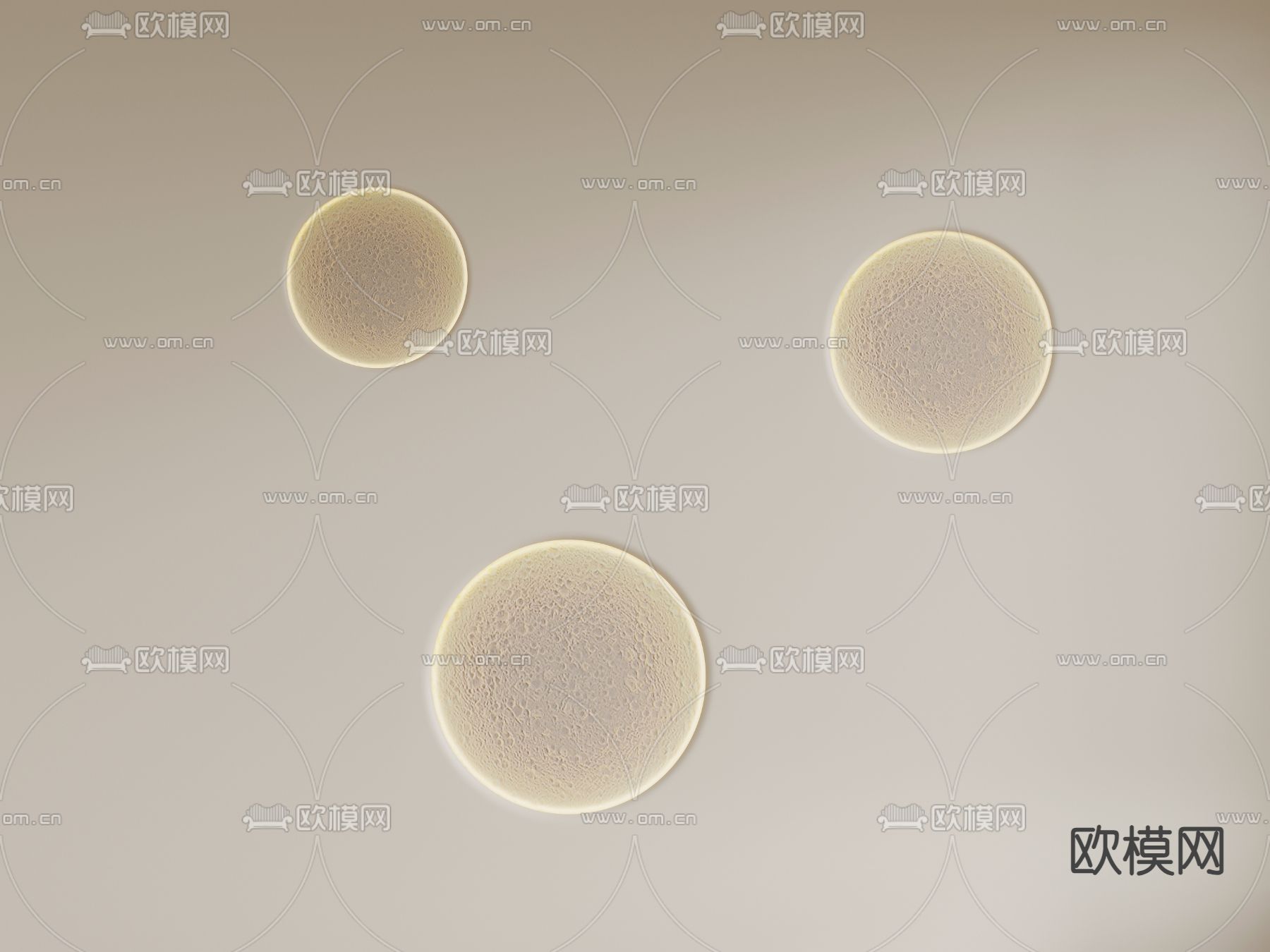 奶油风月球灯 墙面镶嵌灯su模型下载（渲染图2）