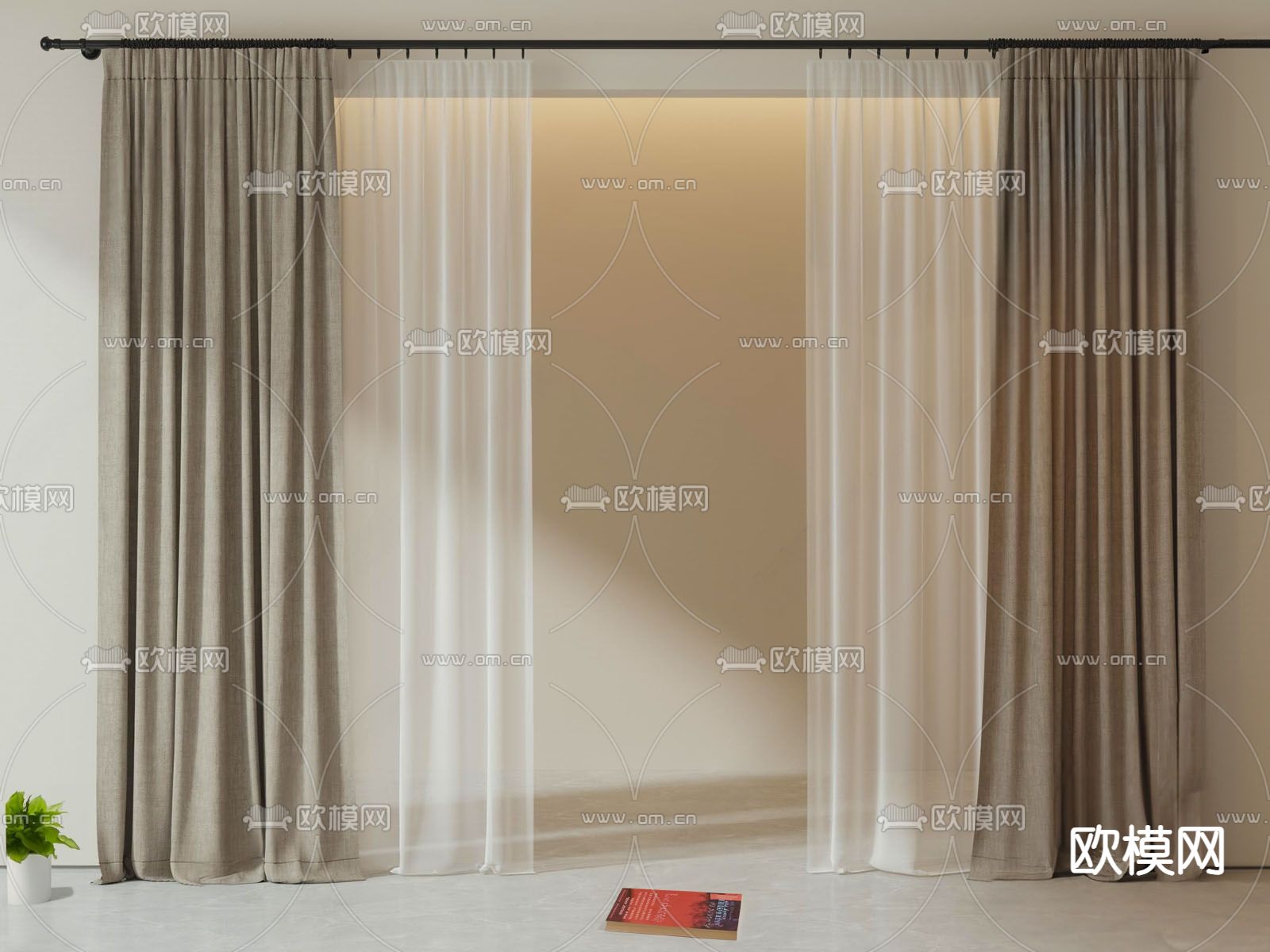 奶油风窗帘 窗纱3d模型下载