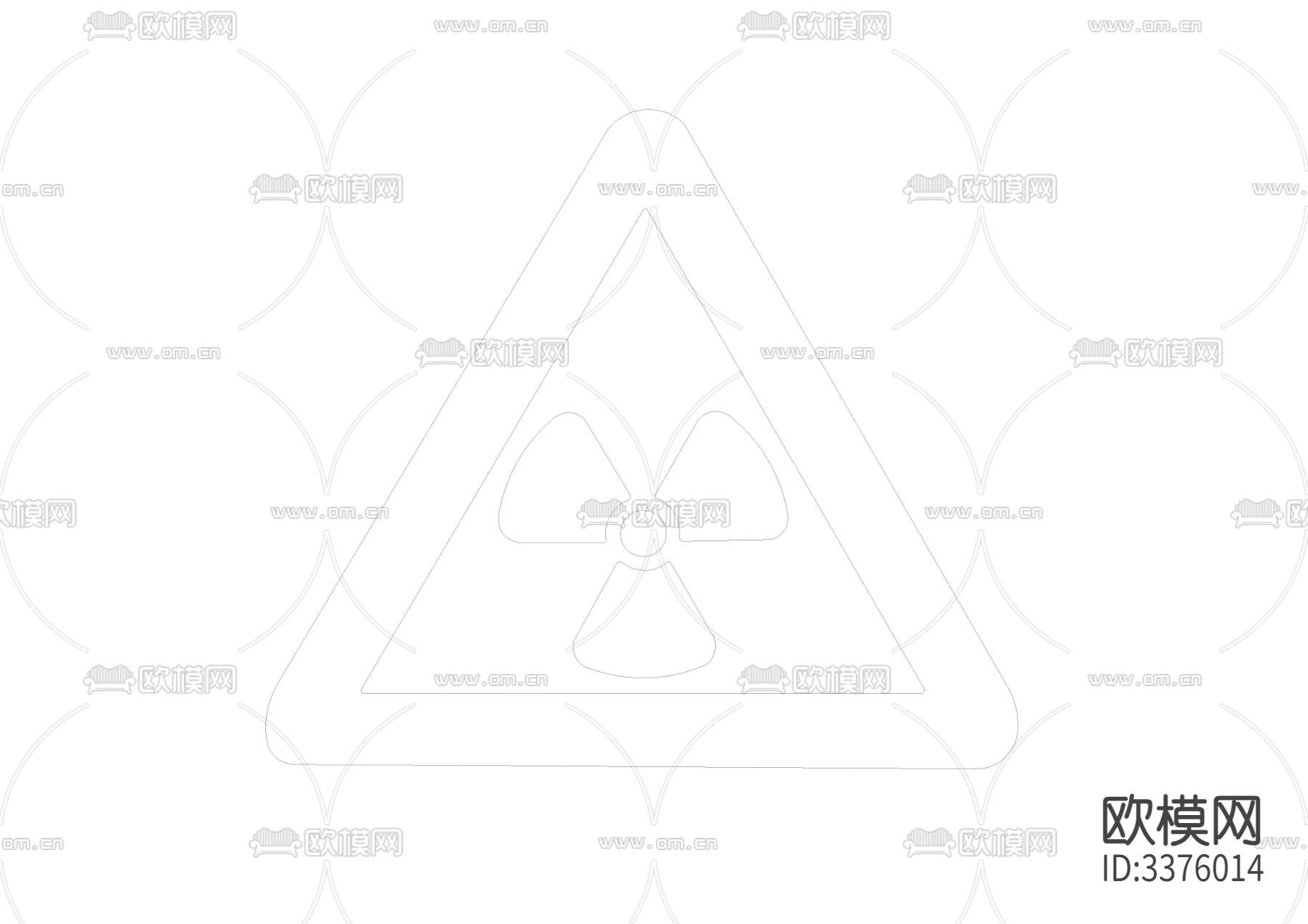 【标识】当心电离辐射标志 警告标志cad图库下载（渲染图2）