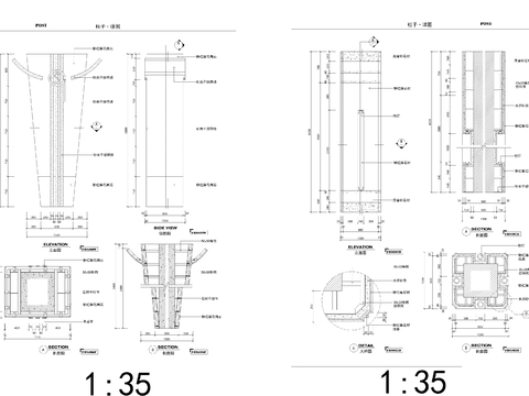  柱装饰详图cad大样图 